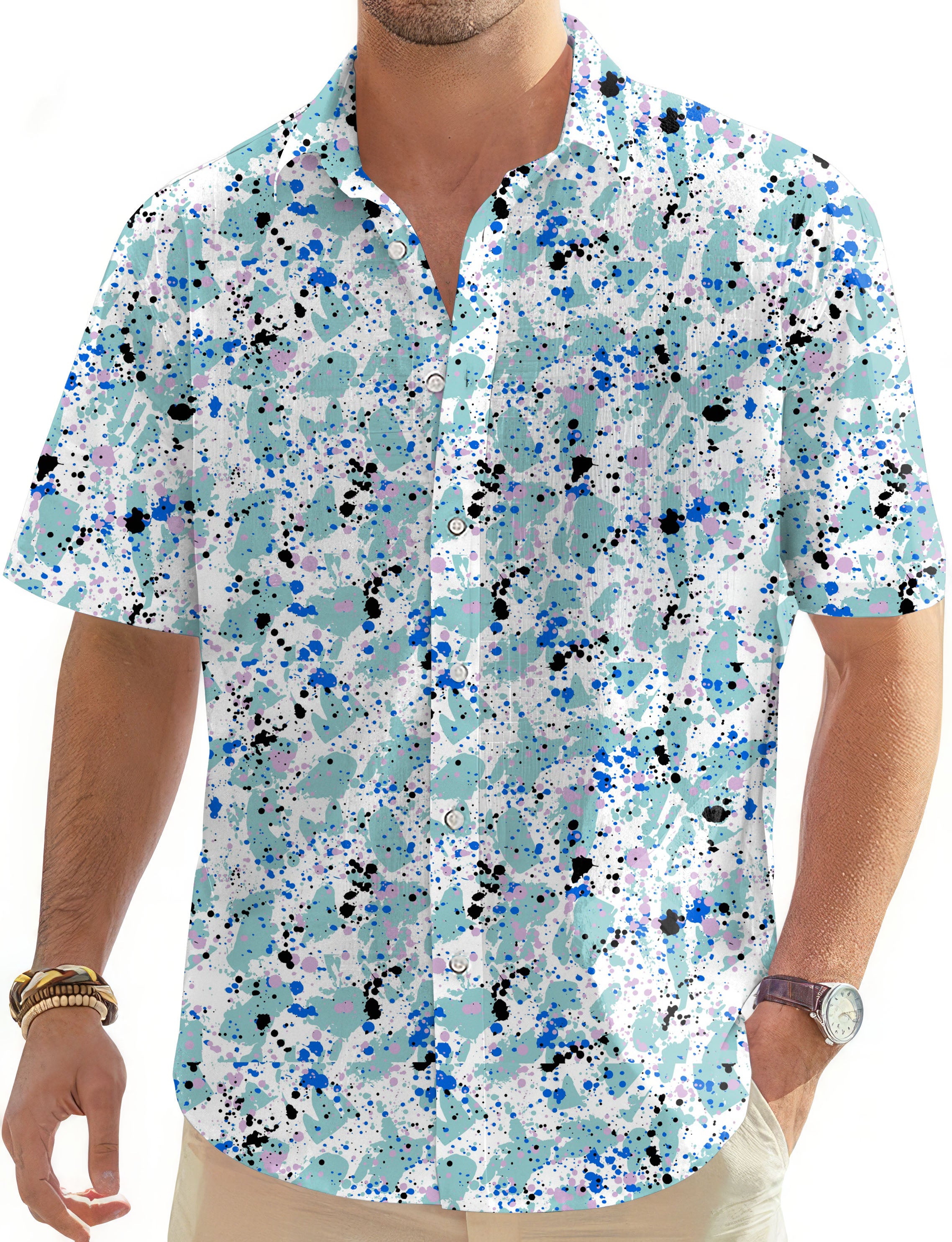 Paint Splatter-Men's Golf Hawaiian Shirts Button Down Shirt