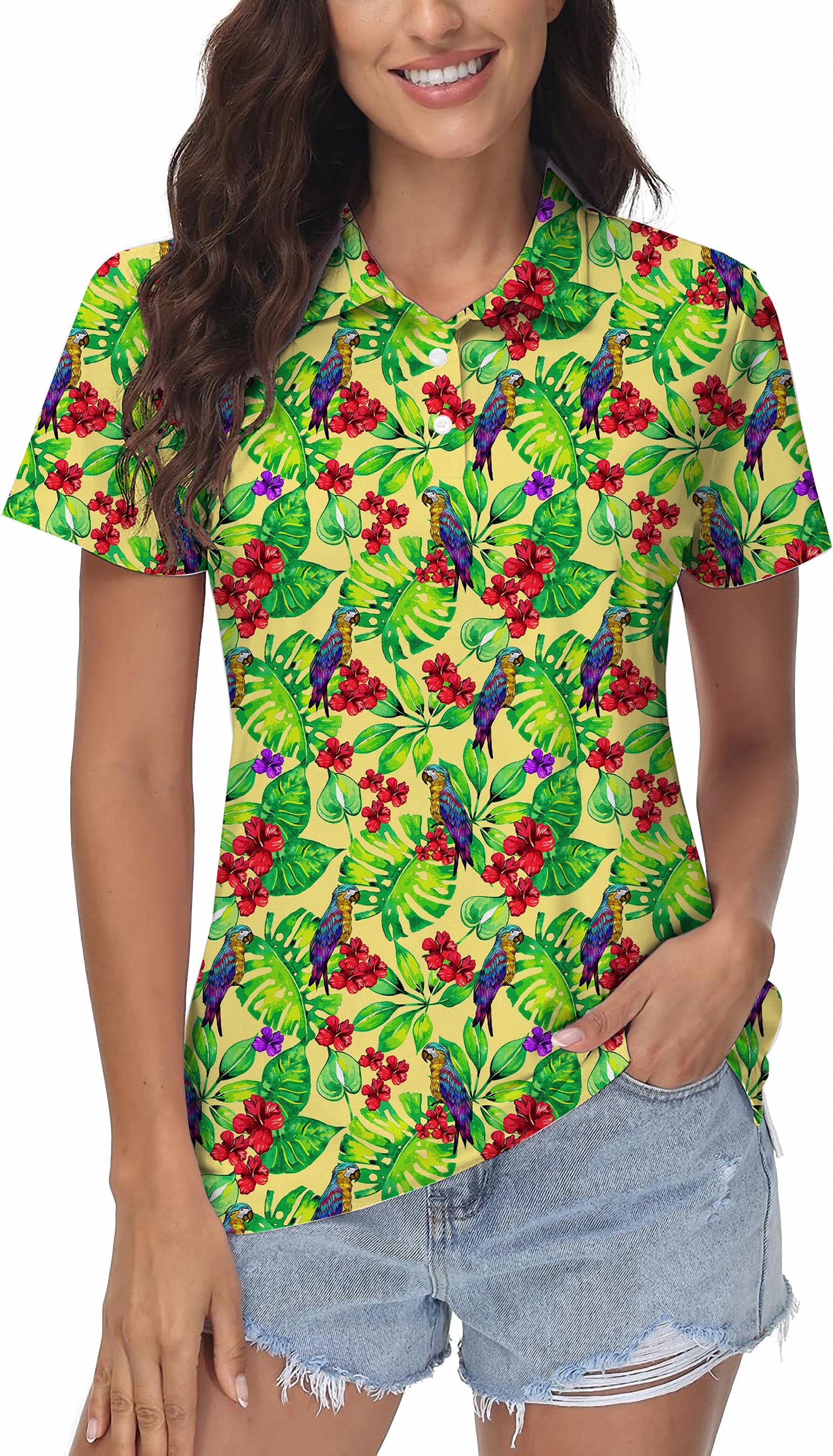 Women's Toucan tropical flowers Golf Polo