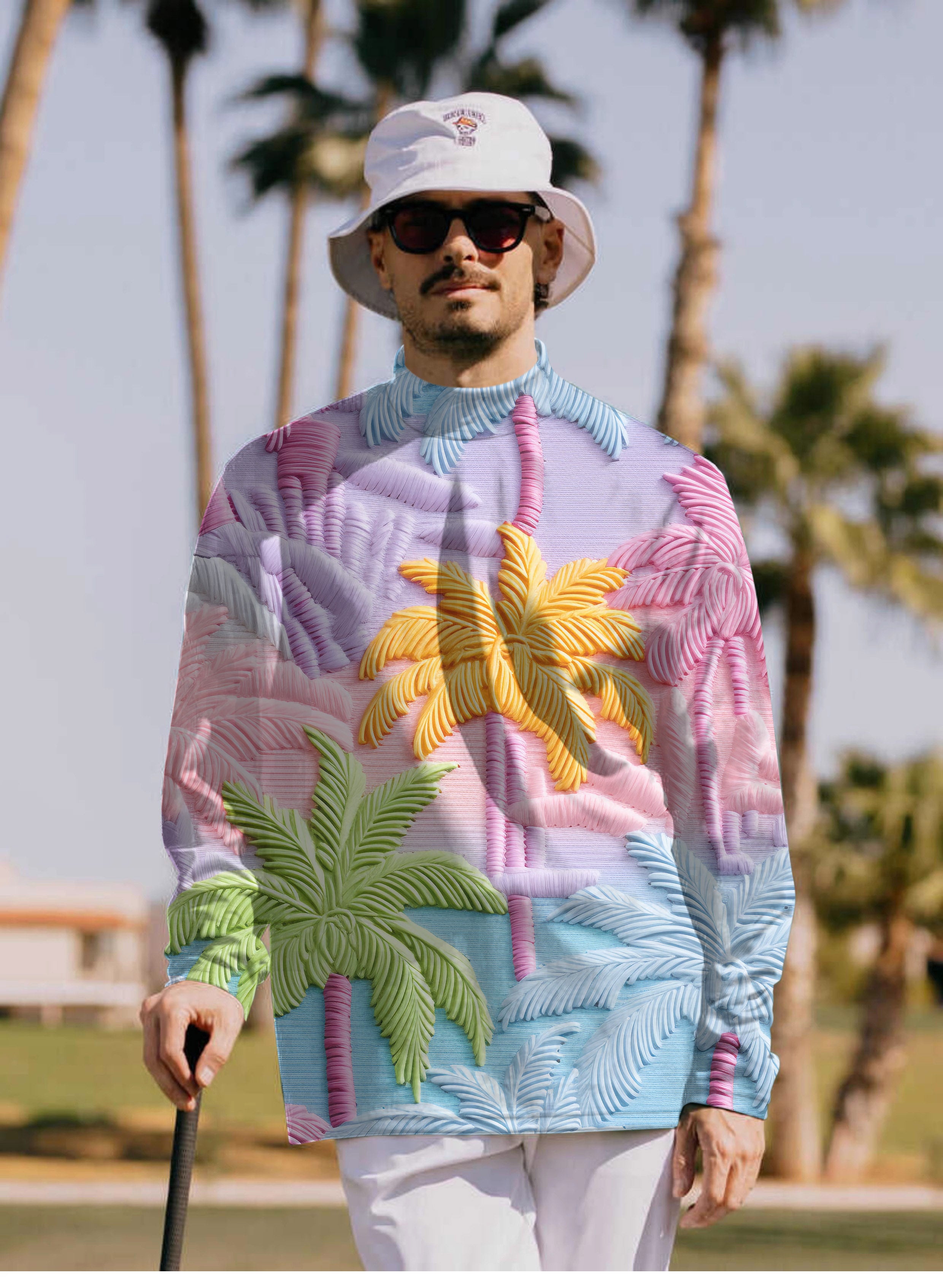 Men's 3D coconut trees Pullover High neck Long/Short sleeve T-Shirt