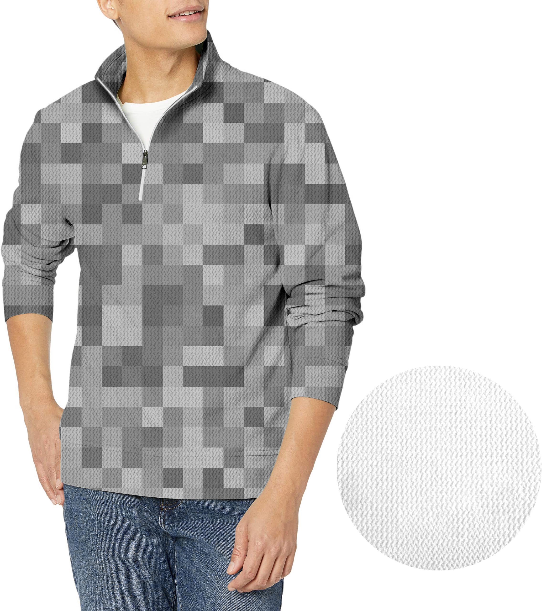 Grey Pixel Big Men's Golf Waffle Zipper Pullover