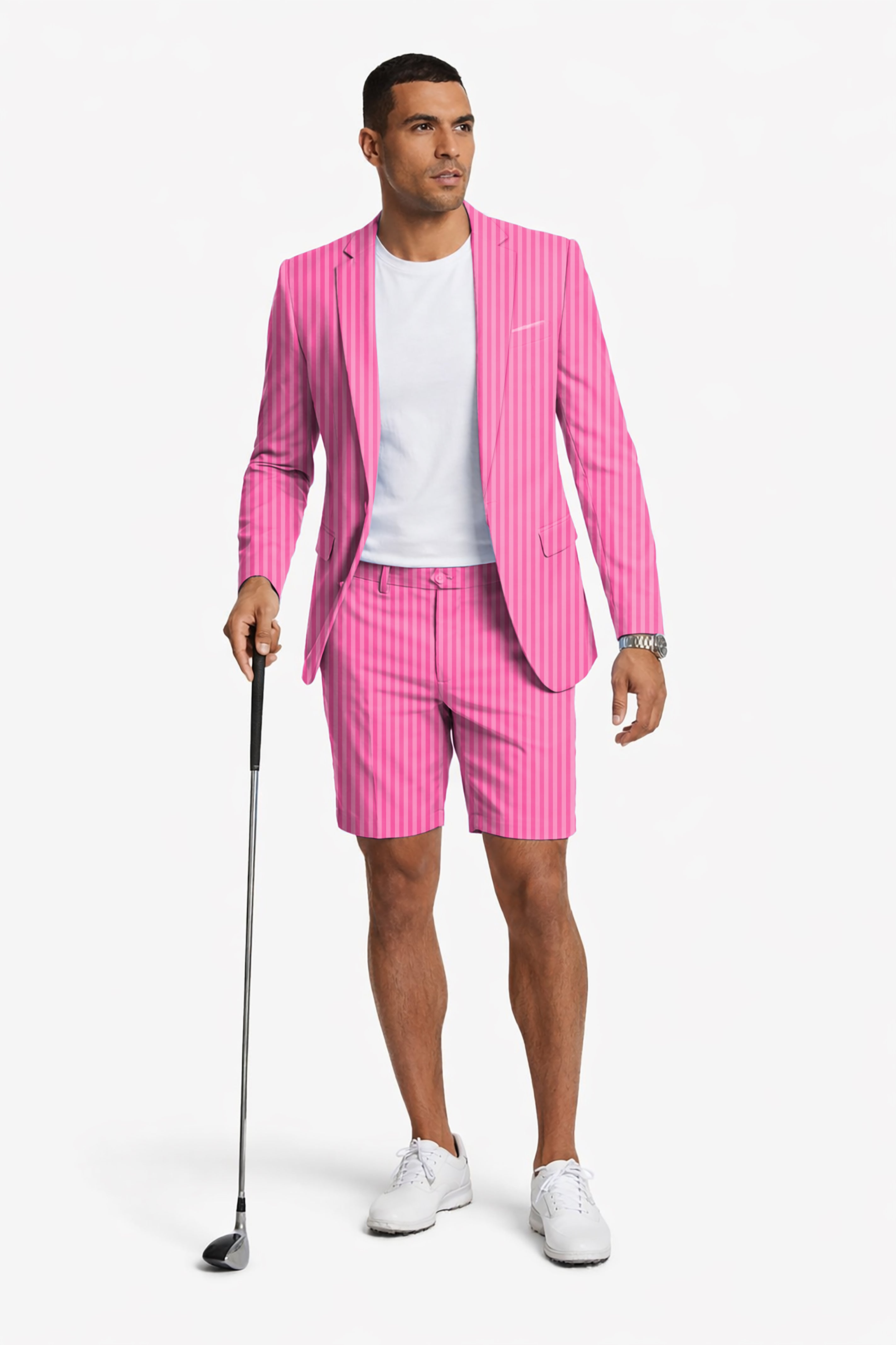 Pink Stripe Men's Party Costumes-Theme Party 2pcs Suit set-Blazer Shorts