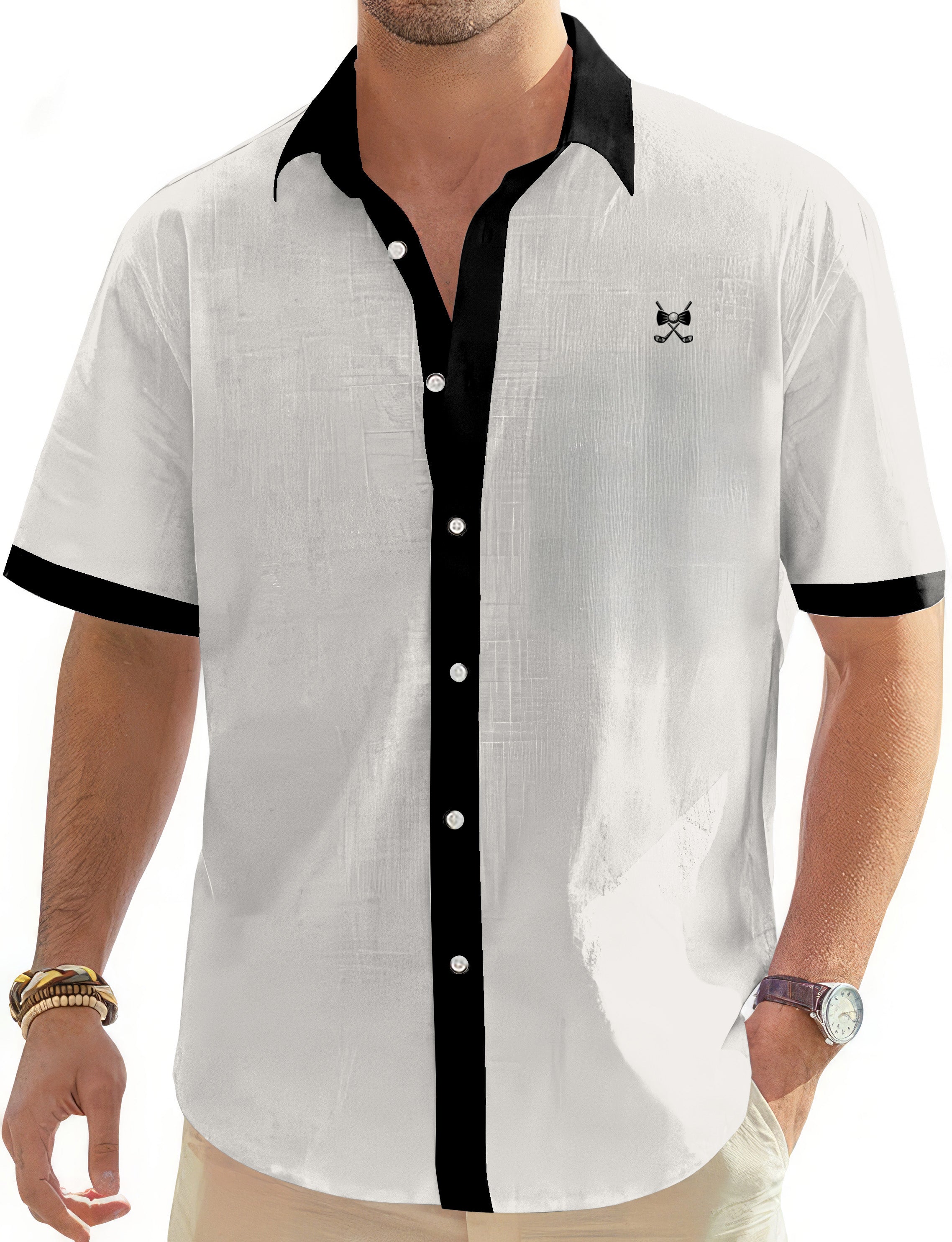 Black White Hamster Men's Golf Hawaiian Shirts Button Down Shirt