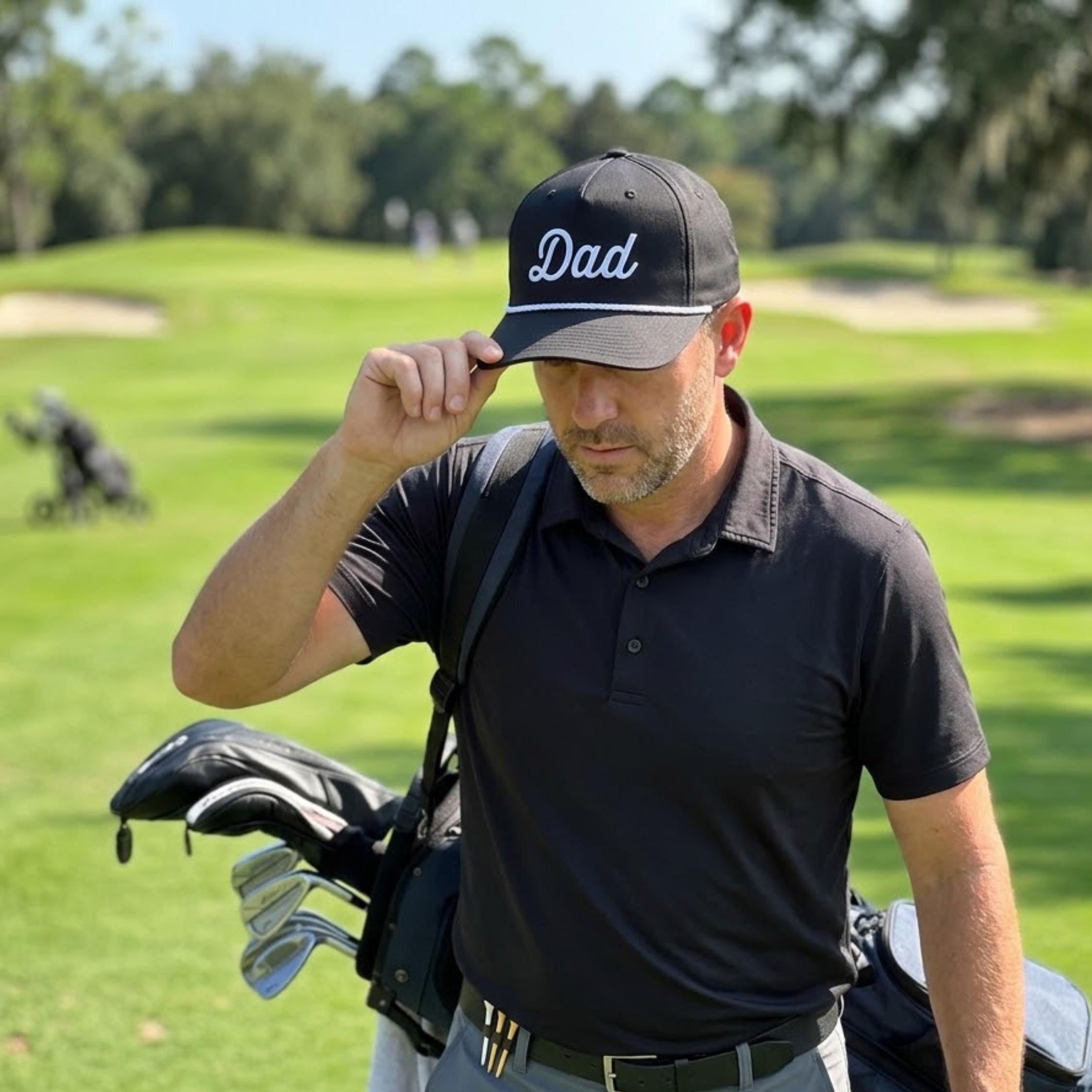 3D Embroidered Dad Golf Black Rope Name Hats