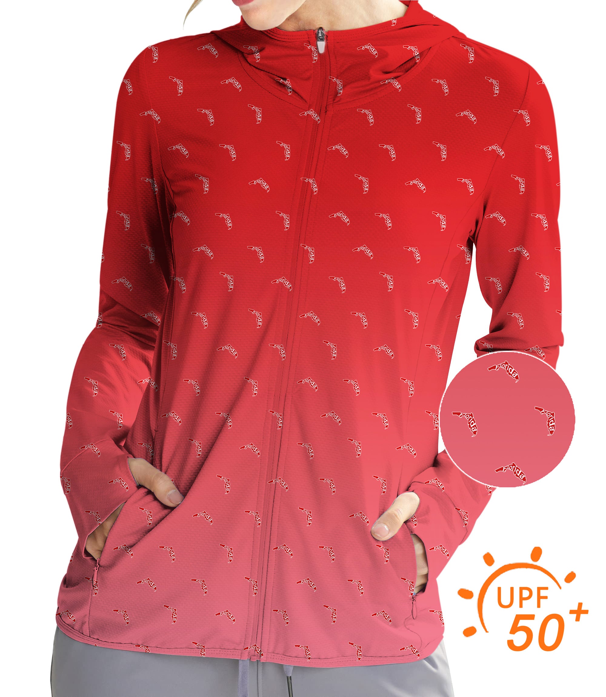 Women's Outdoor Red Florida Golf Sun Protection Slim Fit zip hoodies