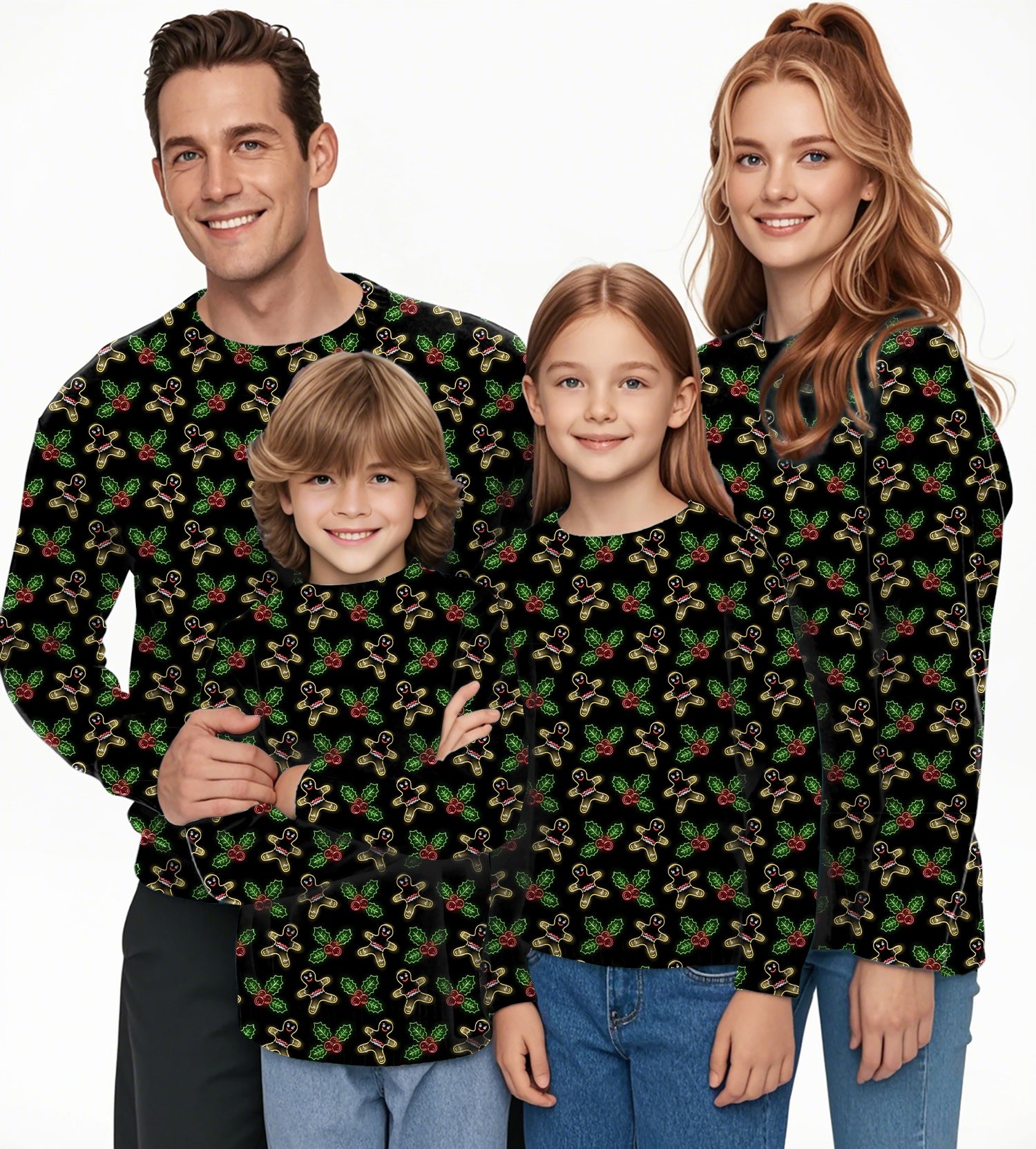 Neon Gingerbread Man Crewneck Pullover Ugly Sweater Men Women boy girl family