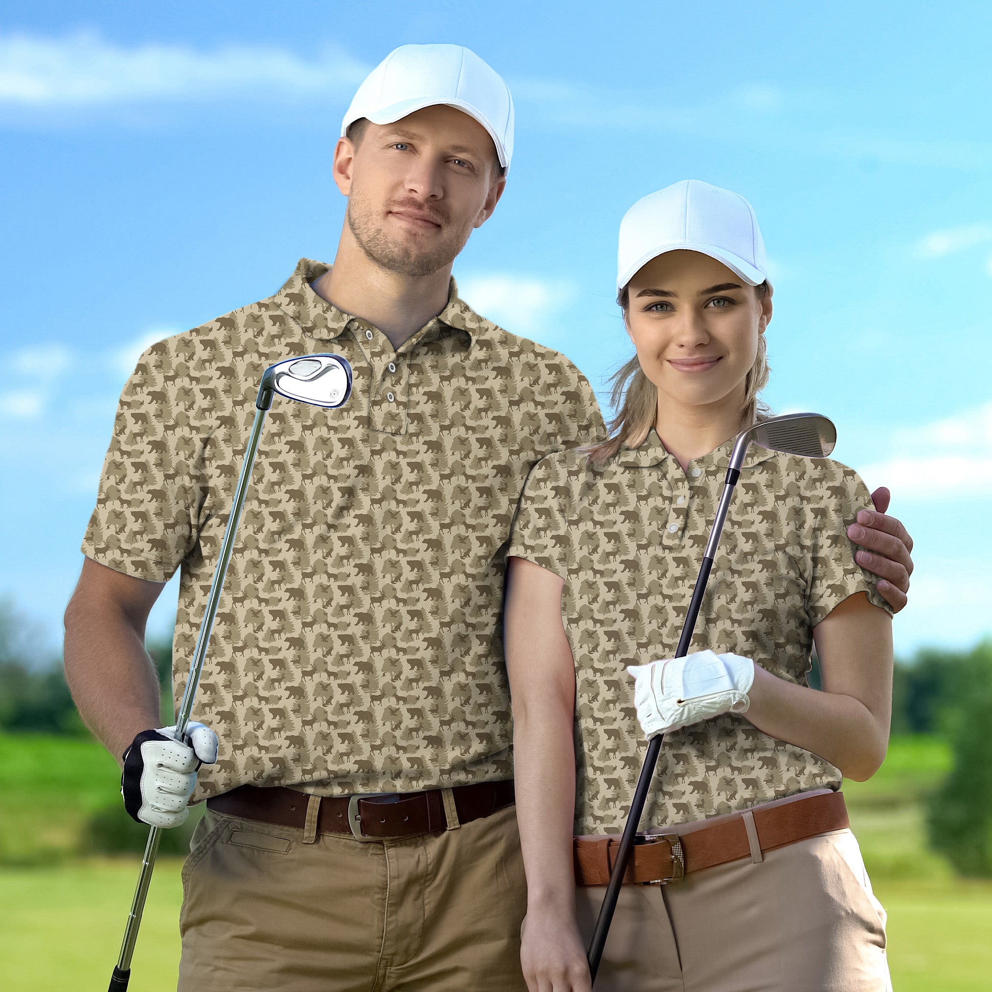 Golf Polo Couple Family set Forest animal bear deer tournament