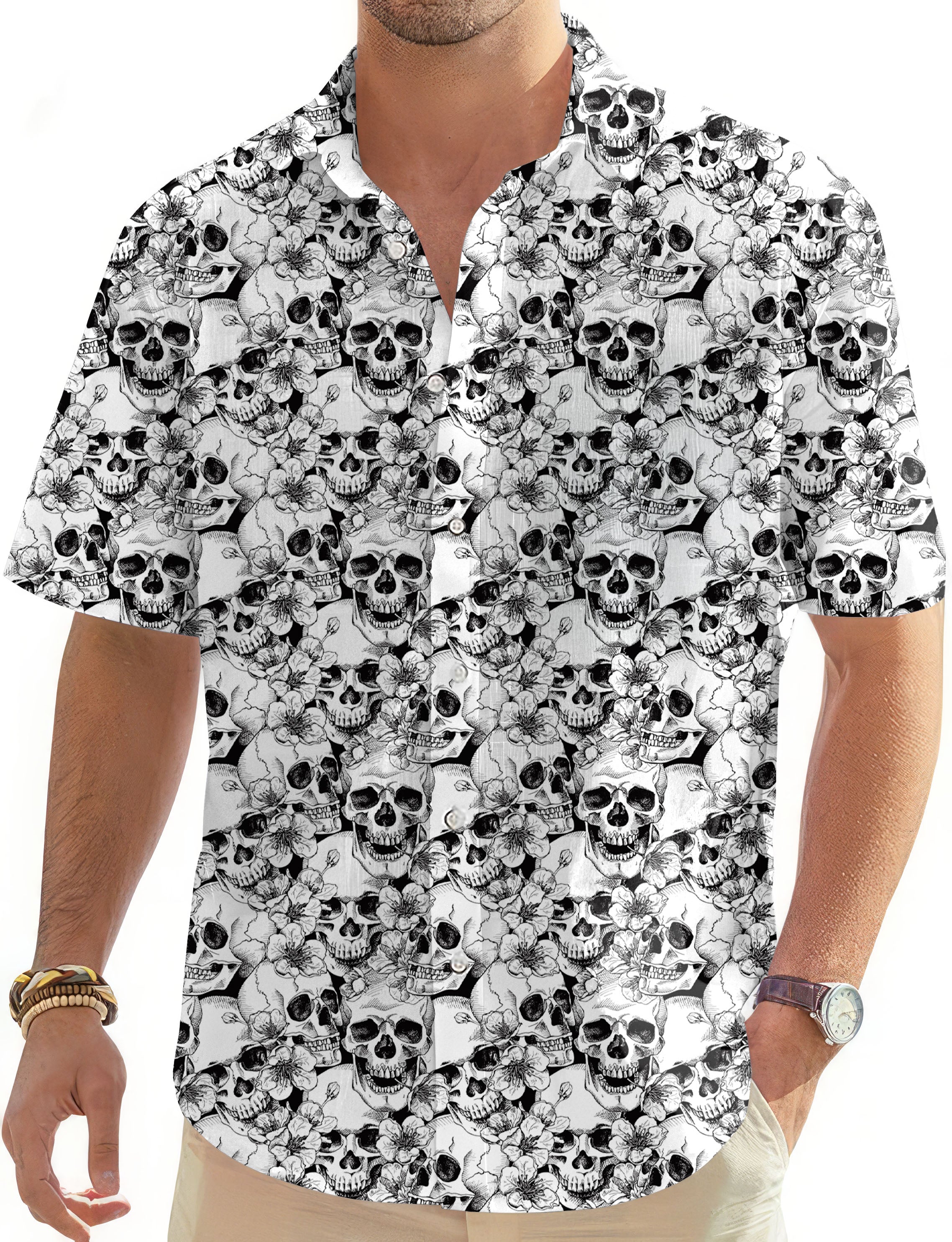 Black Skulls Men's Golf Hawaiian Shirts Button Down Shirt