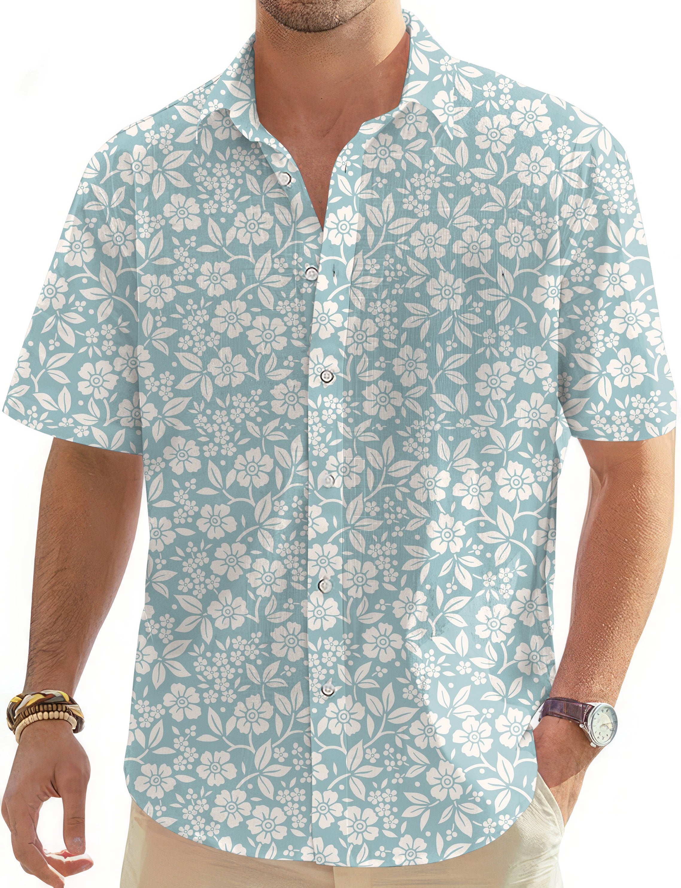 Relaxed Blue Floral-Men's Golf Hawaiian Shirts Button Down Shirt