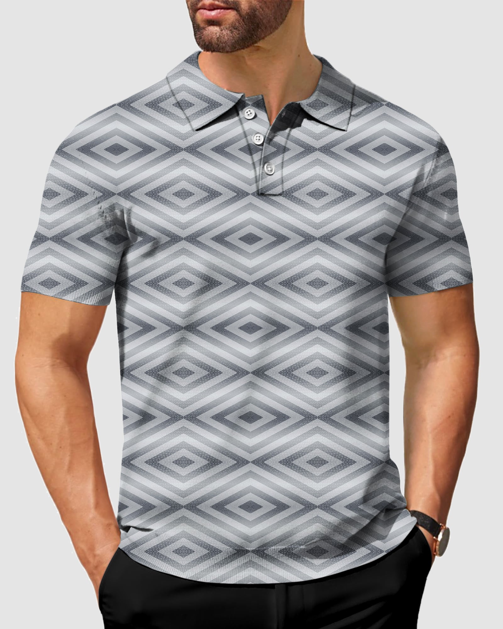 Men's Gray stripe Polo