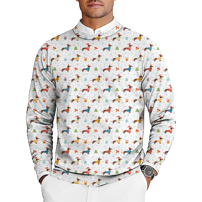 Christmas Dachshund colorful Men's Golf Crewneck Pullover Sweaters Ugly Sweater