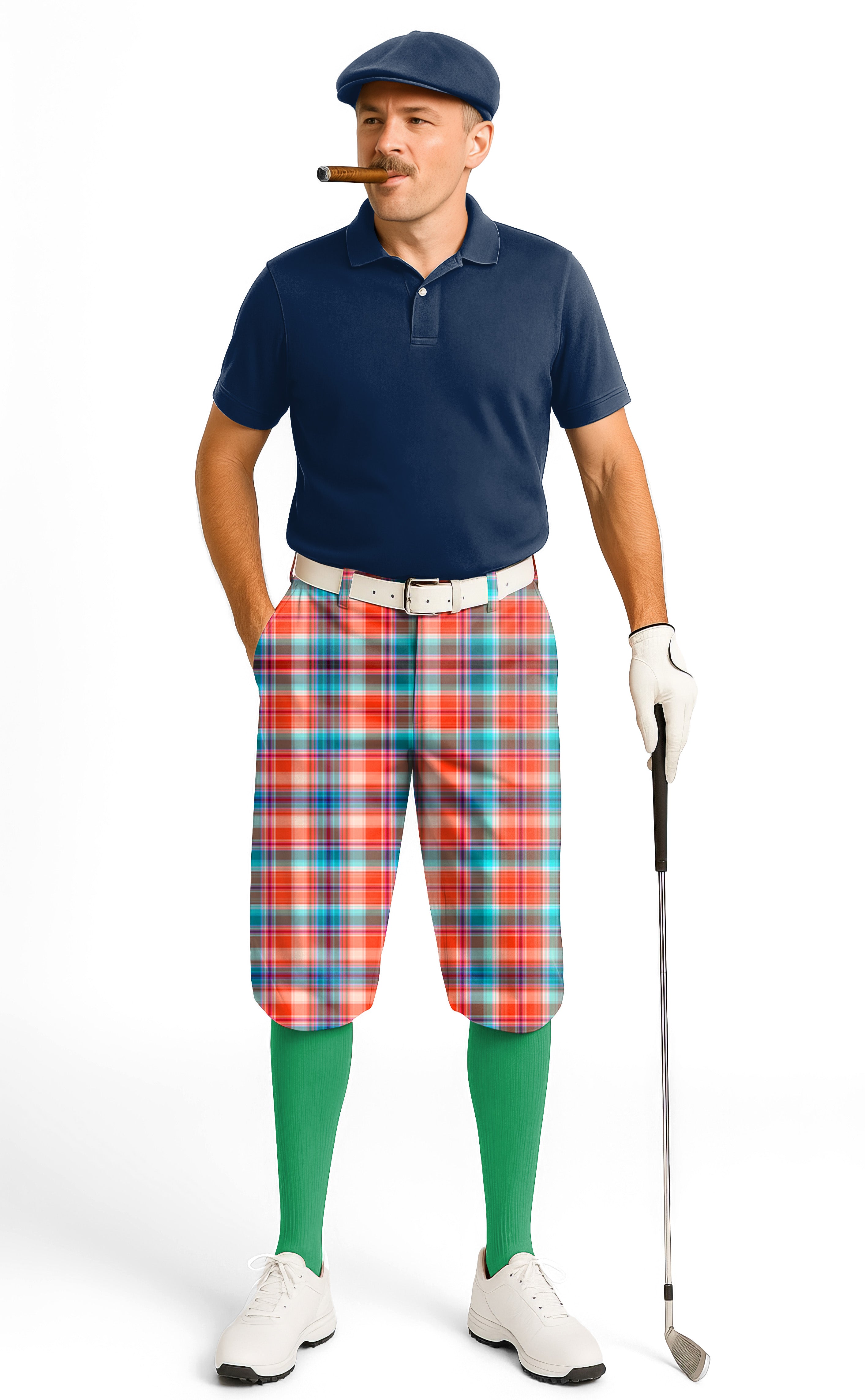 red green grid-Men's Golf Knickers Pants