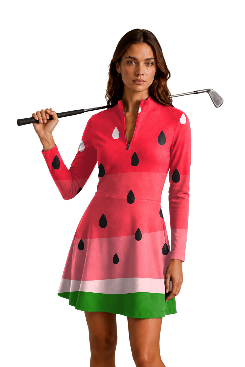 watermelon Women's Golf Long Sleeve Zipper Dresses Comes with separate matching shorts