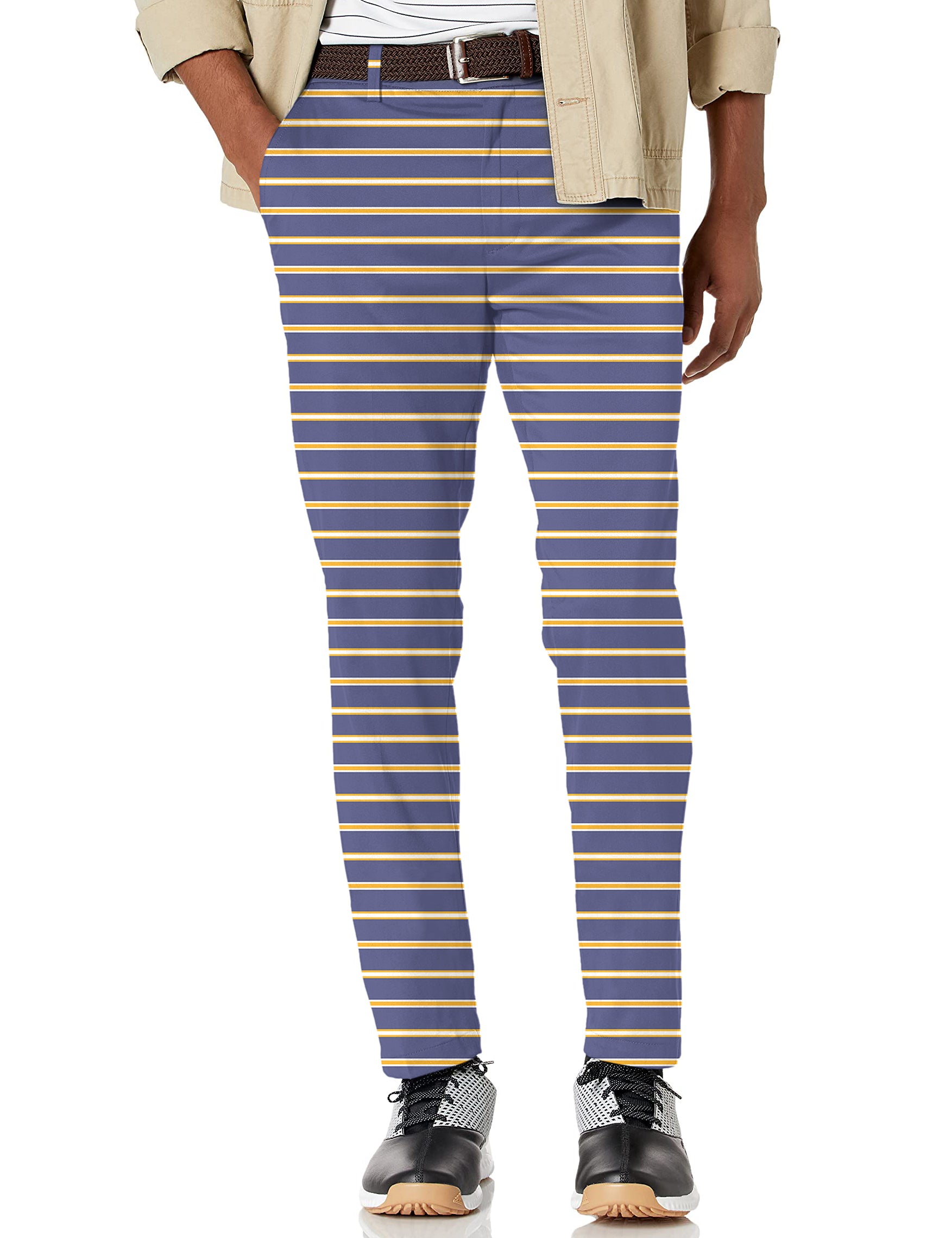 Men's Navy blue and orange stripes Stretch Golf Pants limited edition