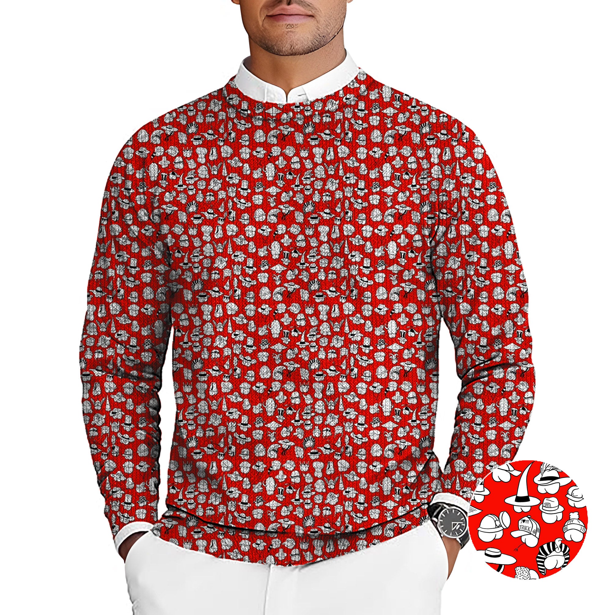 Red Versatile Hips Designer style Men's Golf Crewneck Pullover Sweaters Ugly Sweater