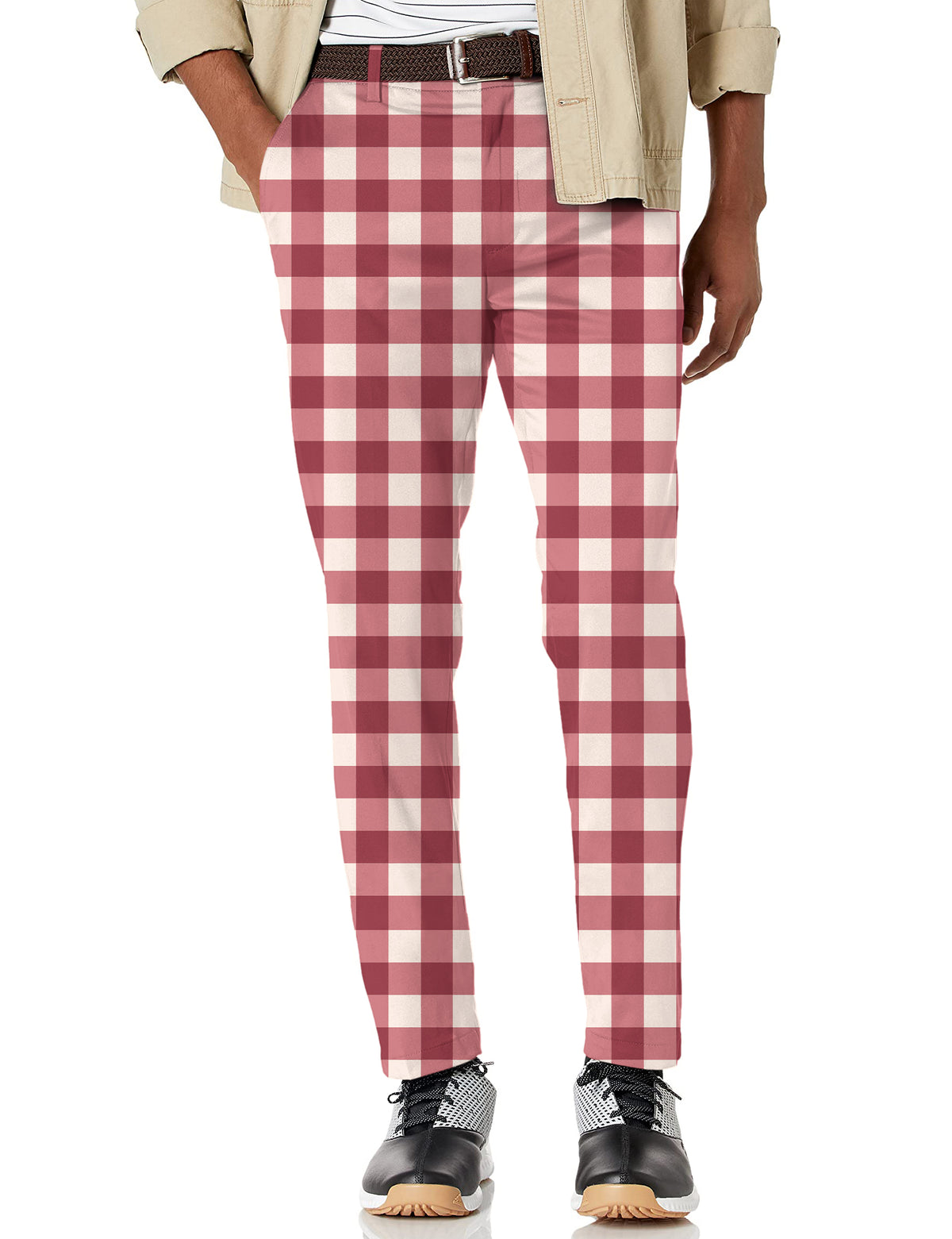 Men's Christmas red checkerboard Stretch Golf Pants