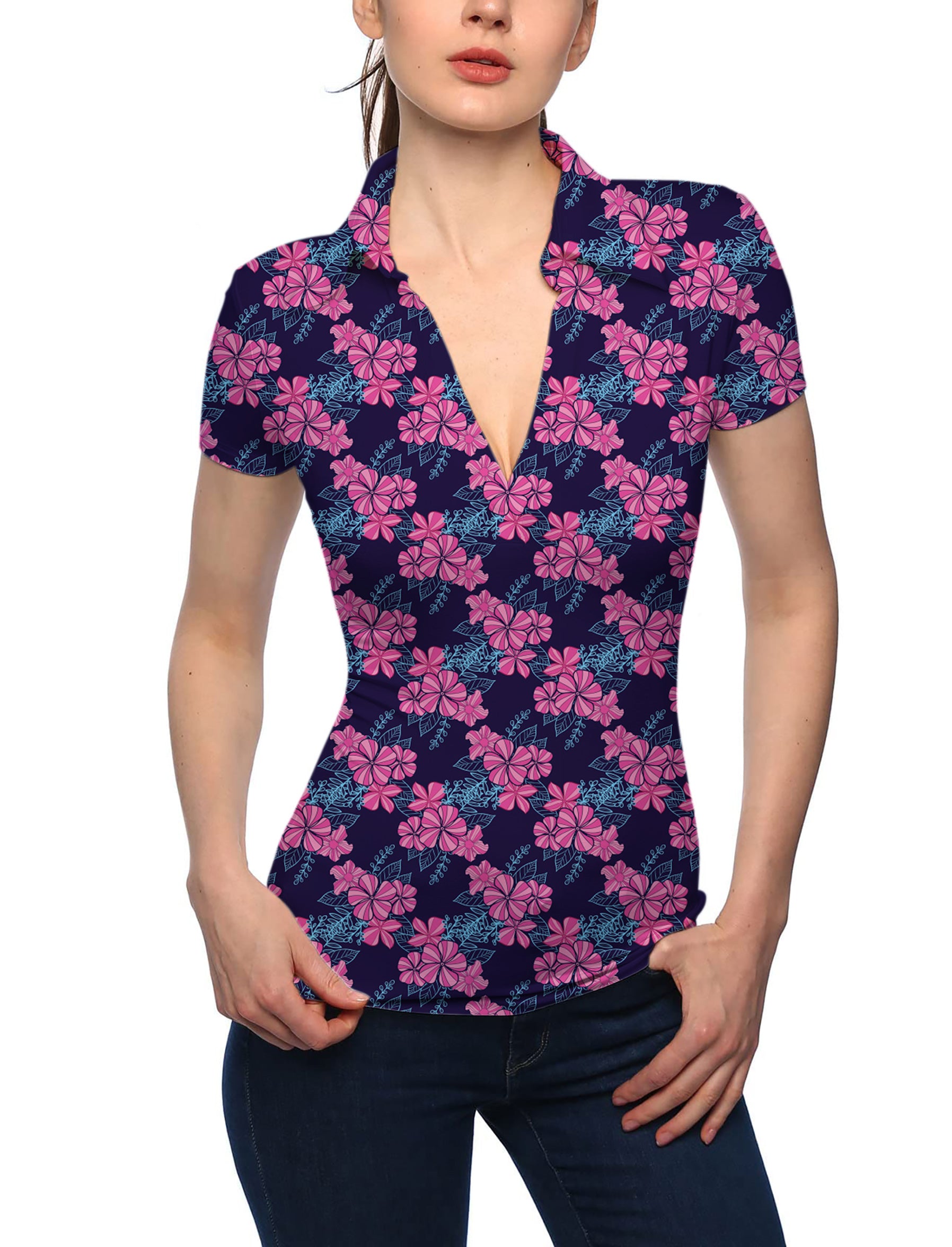 Women's Blossom Burst V Neck Golf Polo