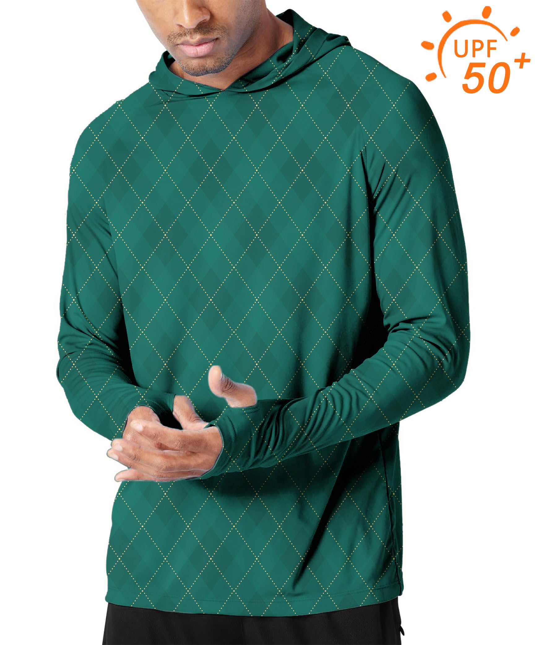 Men's Outdoor Green diamond grid Golf Sun Protection Slim Fit  hoodies