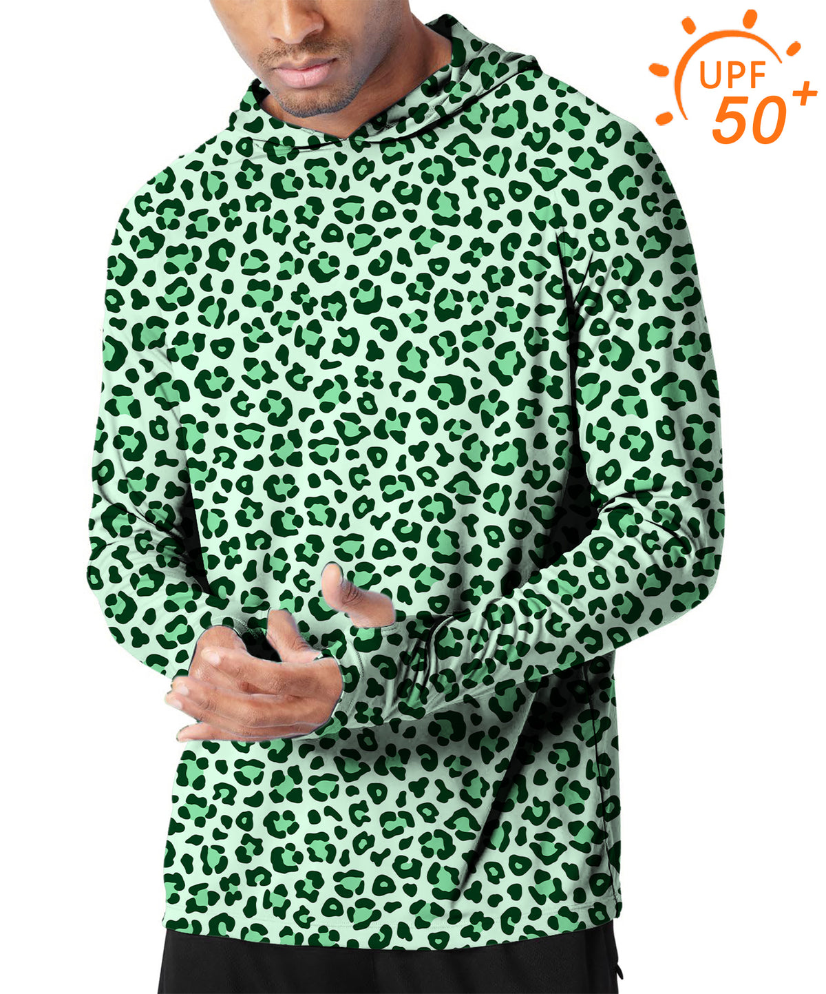 Men's Outdoor Green leopard print Golf Sun Protection Loose Fit  hoodies