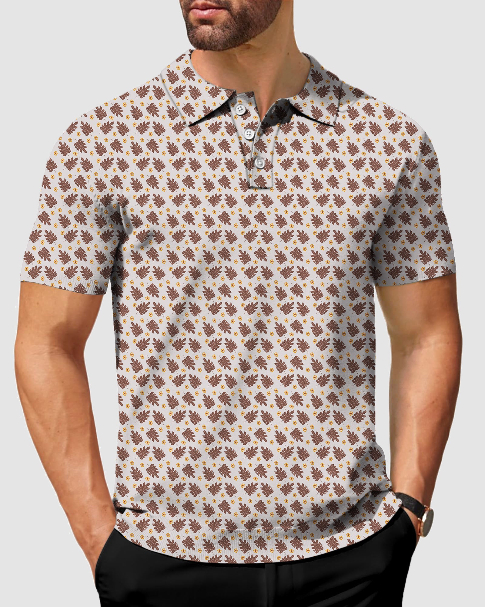 Men's brown palm leaf Golf Polo limited edition