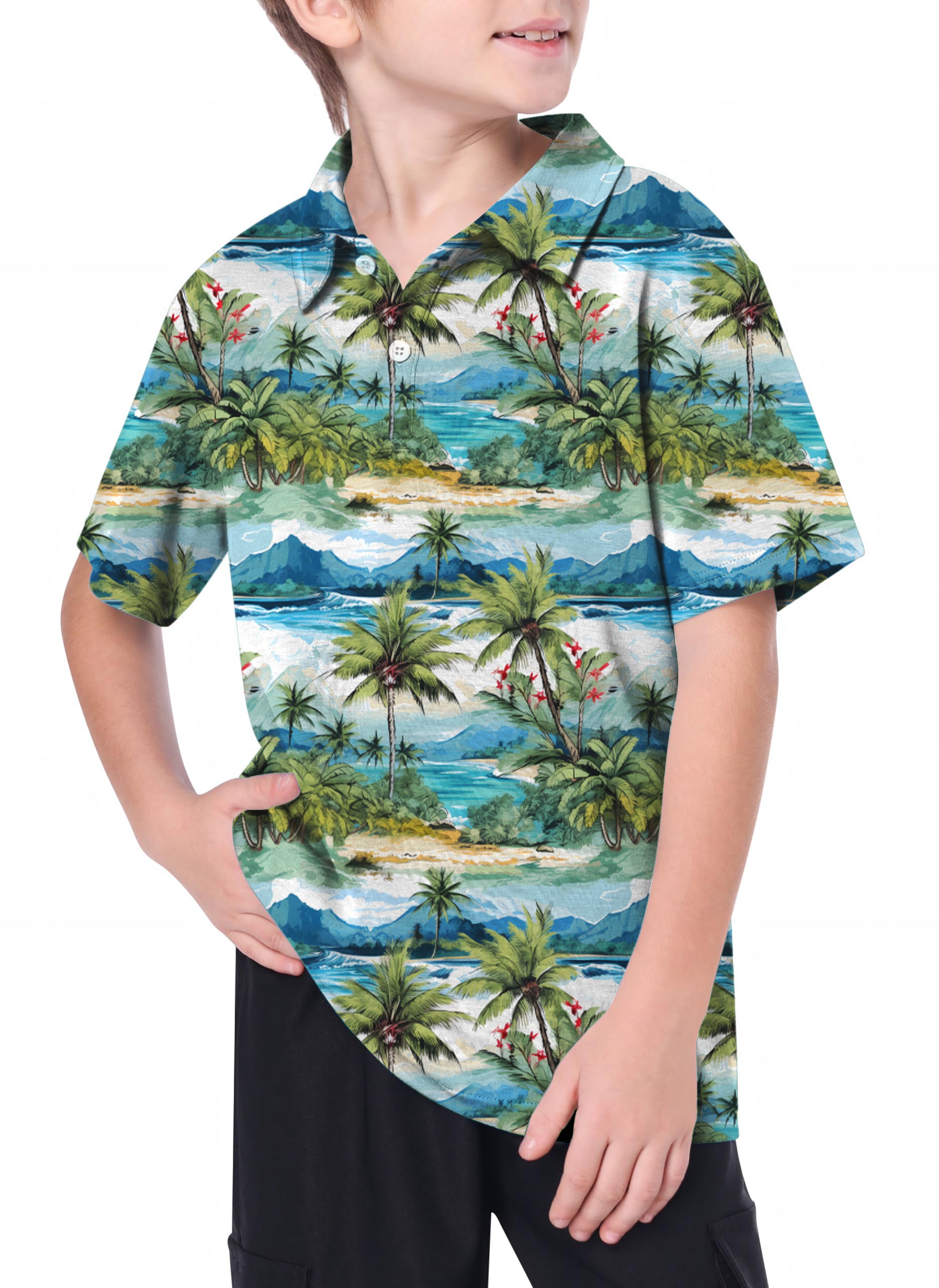 Youth Hawaii palm tree Golf Polo