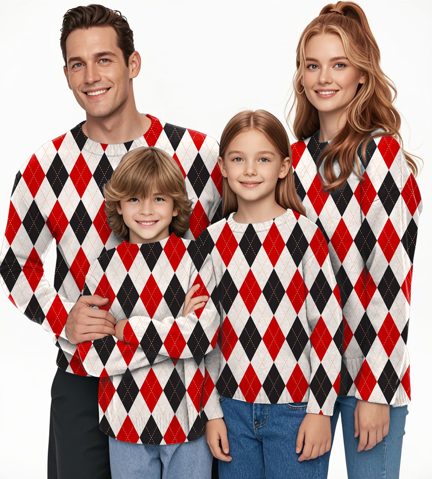 Argyle Red black grid Crewneck Pullover Ugly Sweater Men Women boy girl family