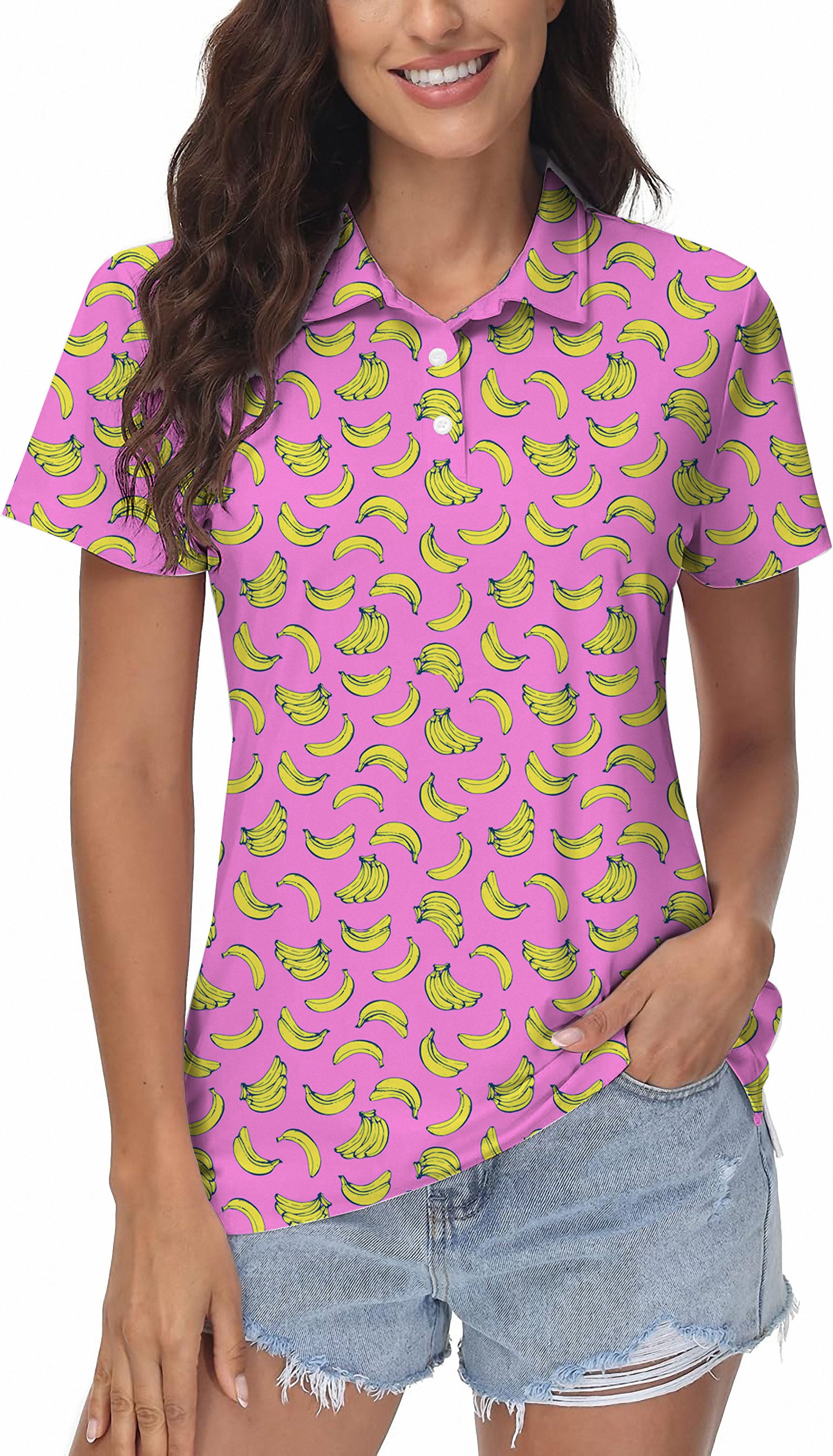 Women's Pink Banana Summer Golf Polo