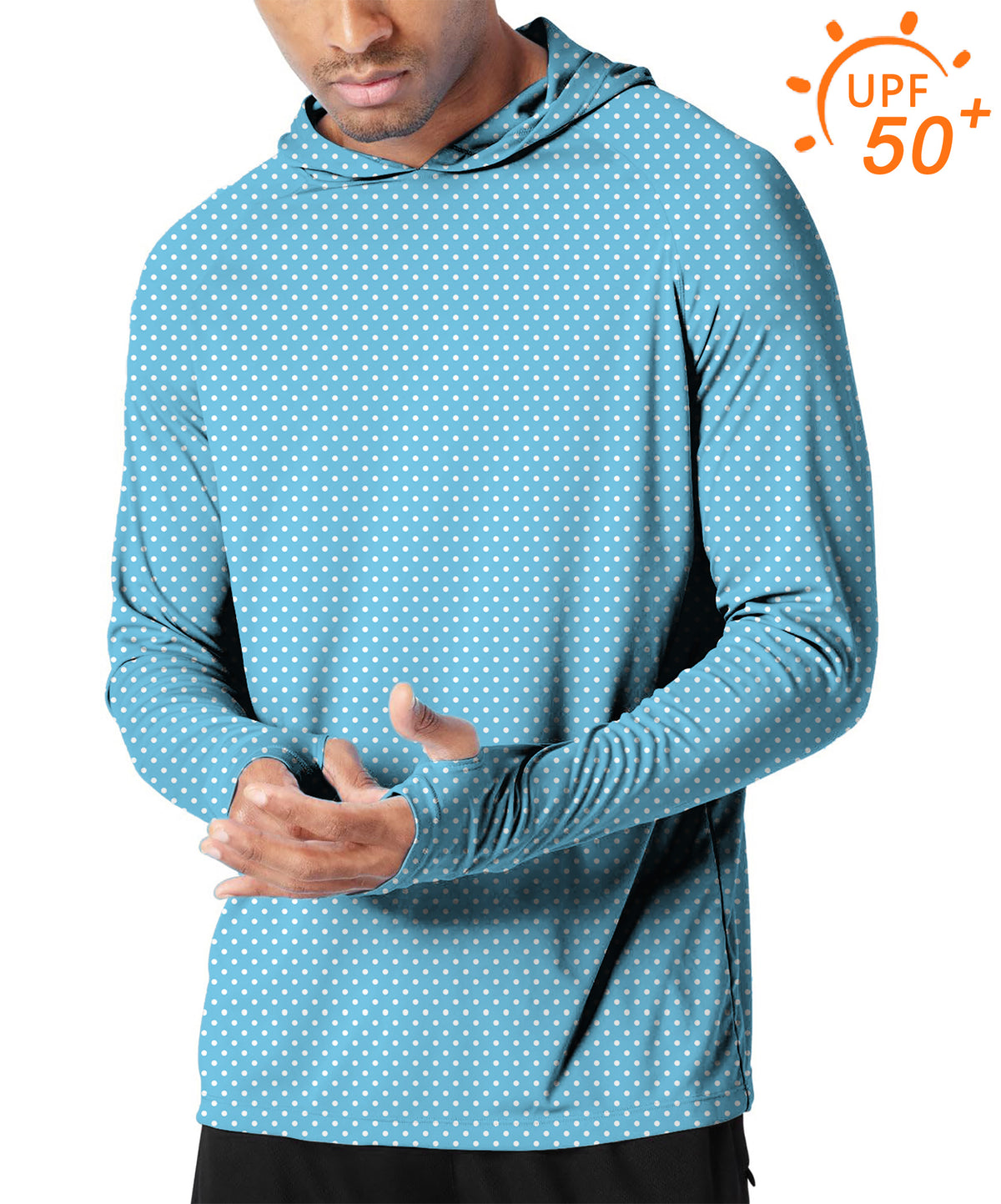 Men's Outdoor white polka dots blue background Golf Sun Protection Loose Fit  hoodies