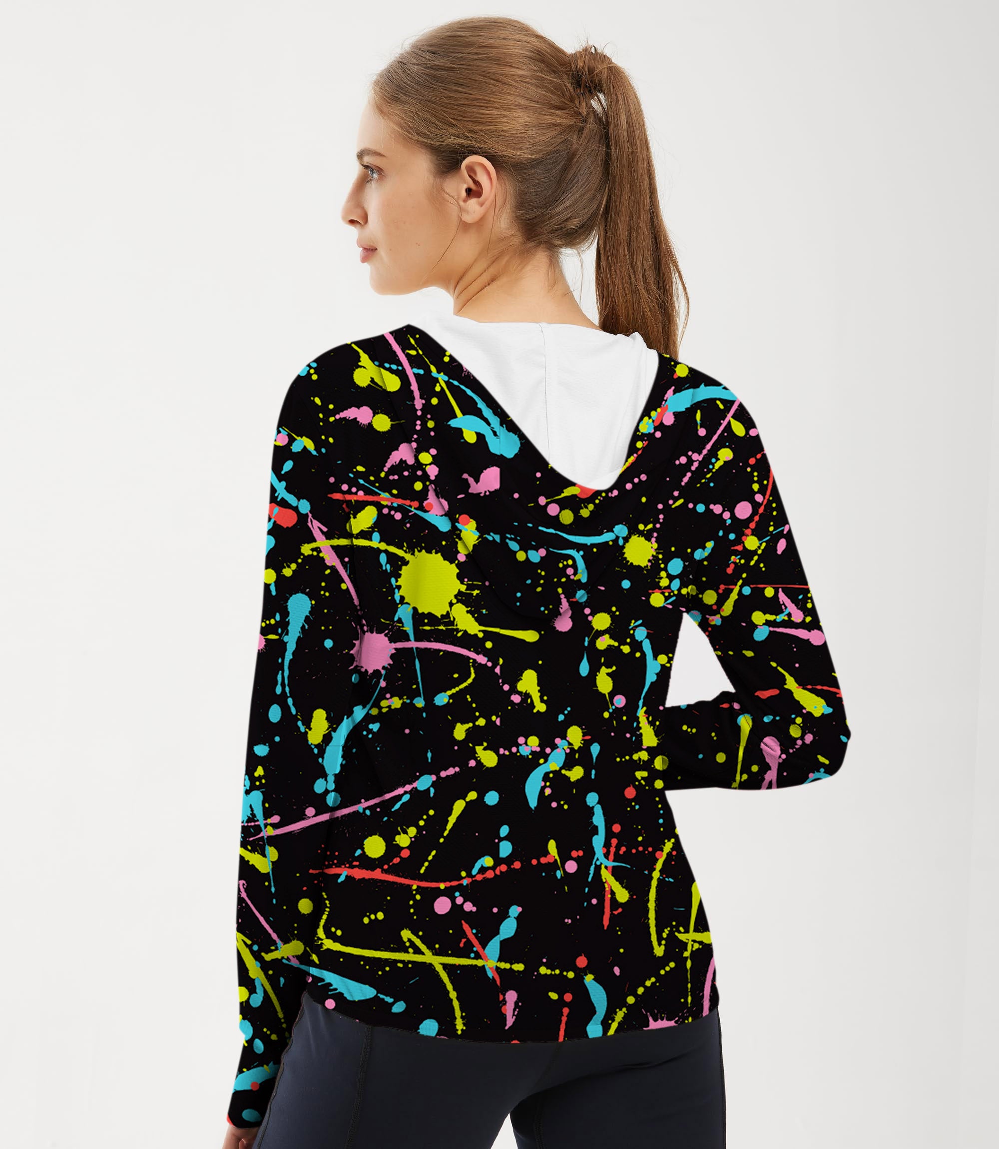 Women's Outdoor PAINT SPLATTER Golf Sun Protection Slim Fit zip hoodies