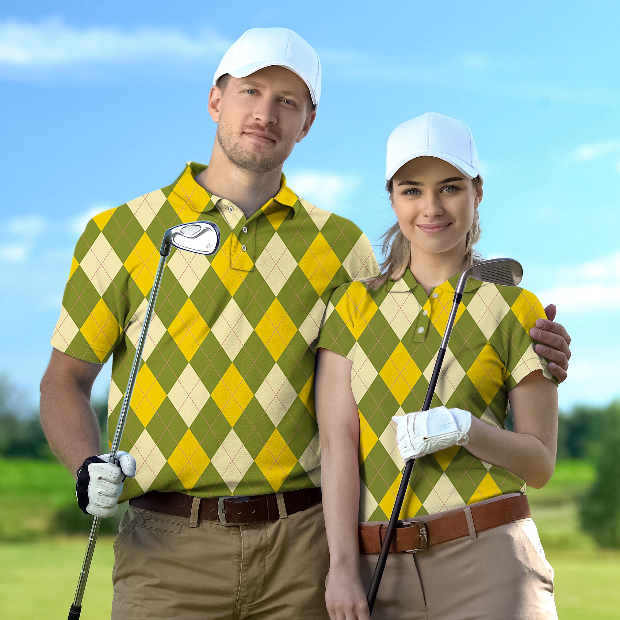 Couple Yollow Argyle set Golf Championship Trophy tournament