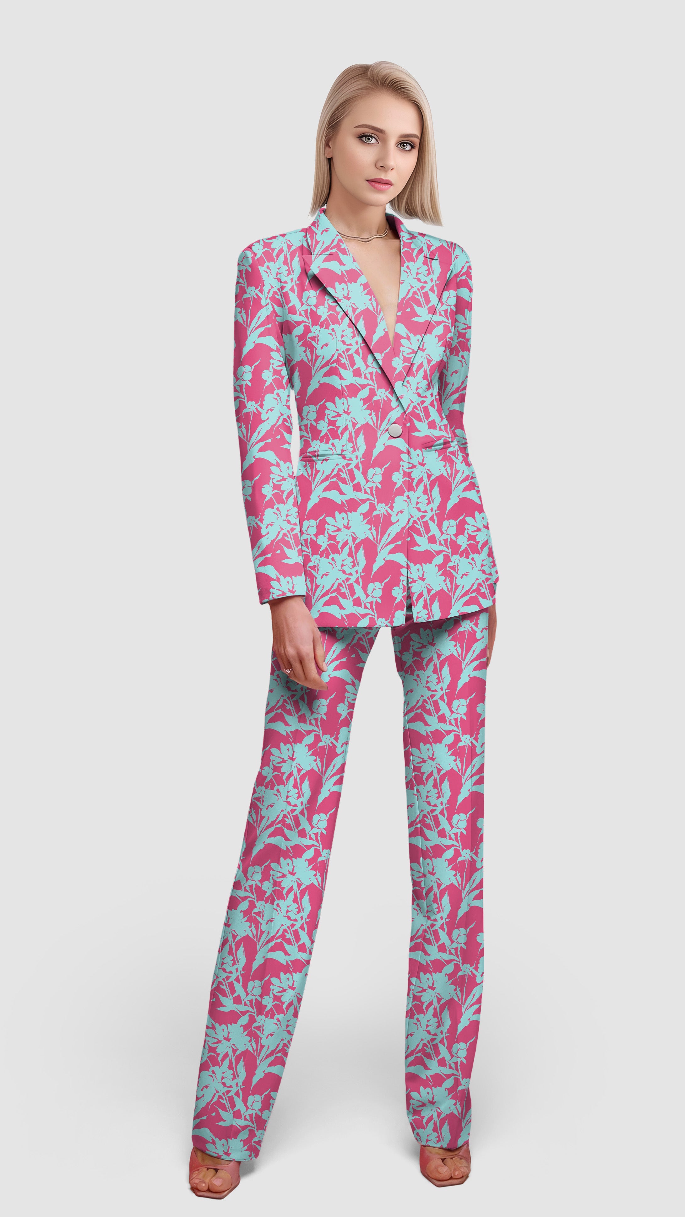 Blue Botanical-Women's Blazer Casual Work Office Blazer Suit set