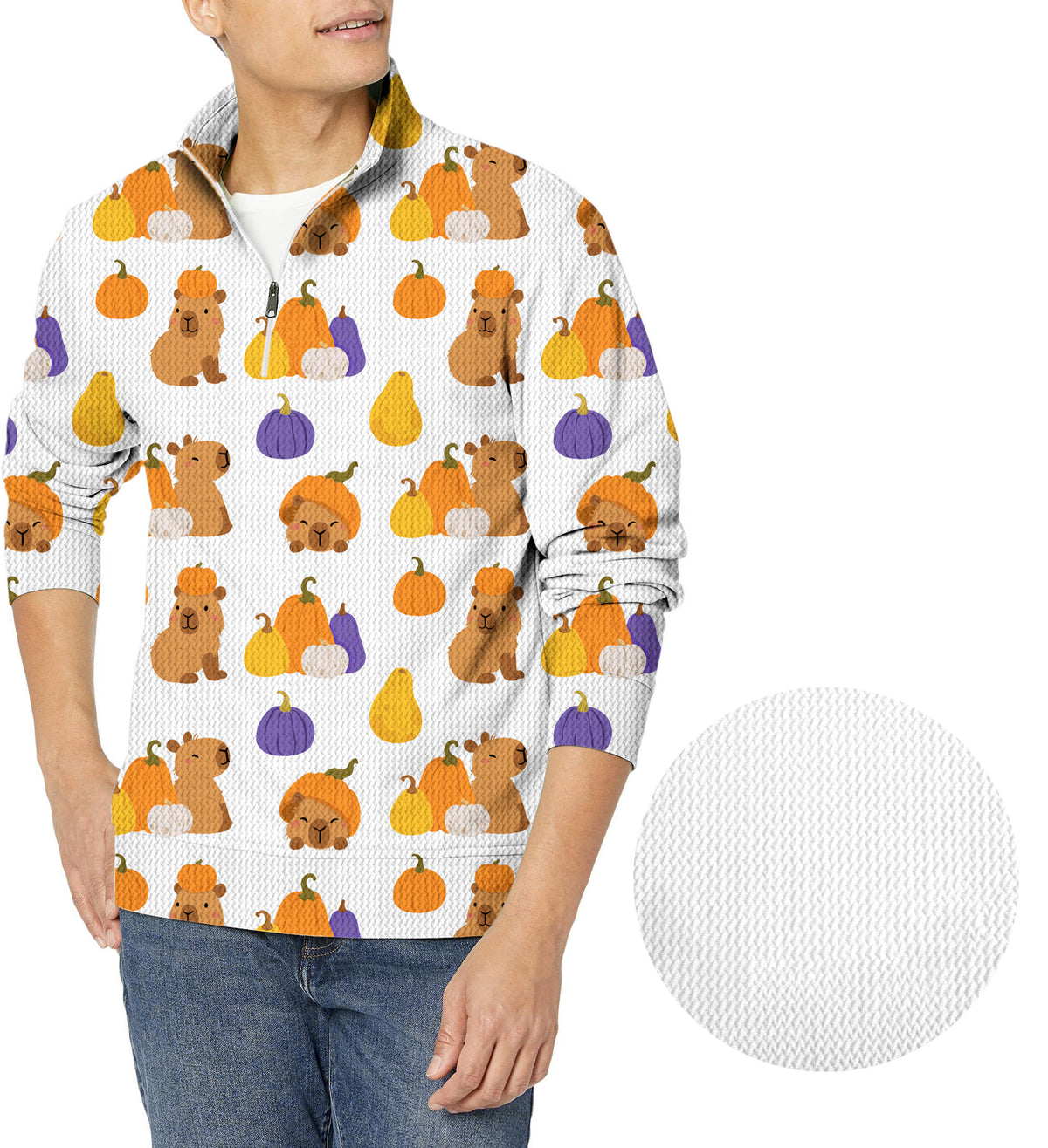 Halloween Capybara Men's Golf Waffle Zipper Pullover