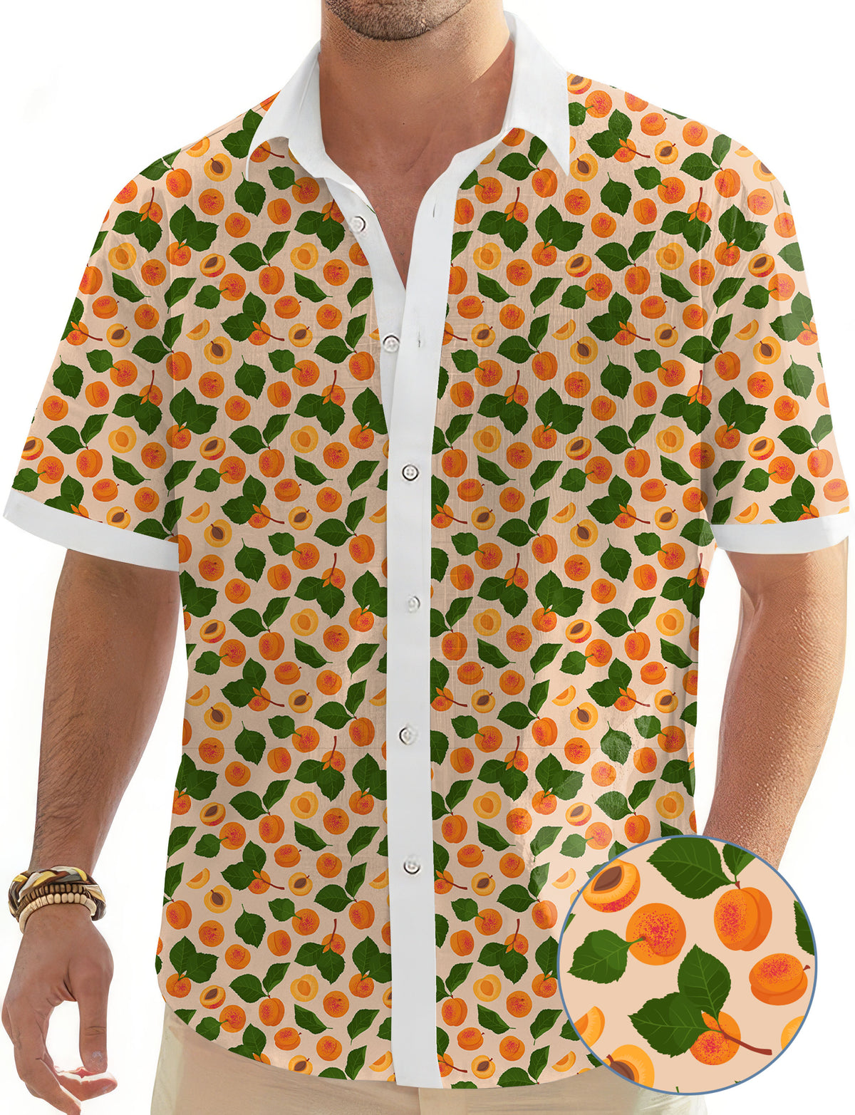 Peach leaves Men's Golf Hawaiian Shirts Button Down Shirt
