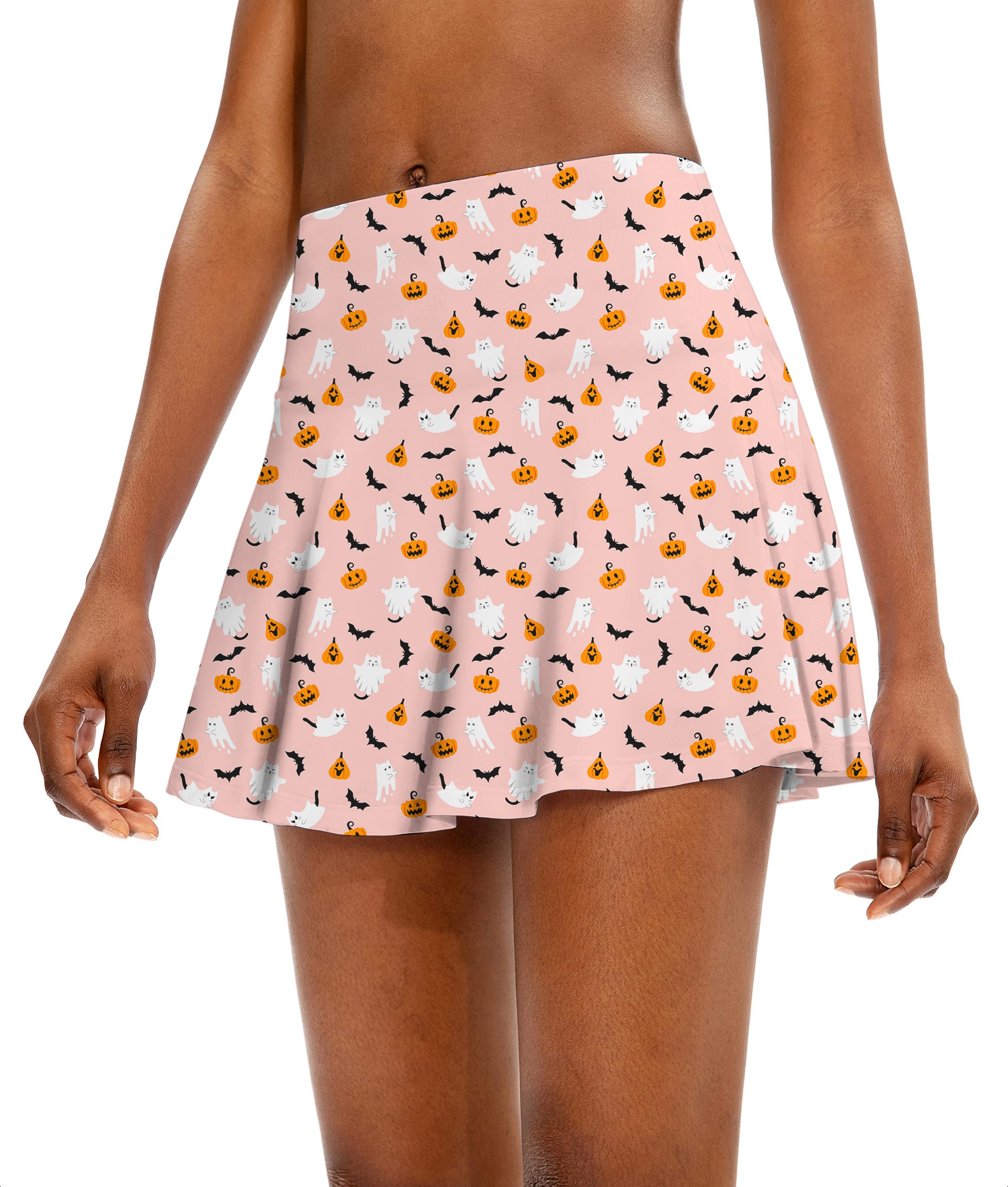 Halloween Kawaii Ghost Pumpkin Women's Athletic Golf Skorts Flared Skirts