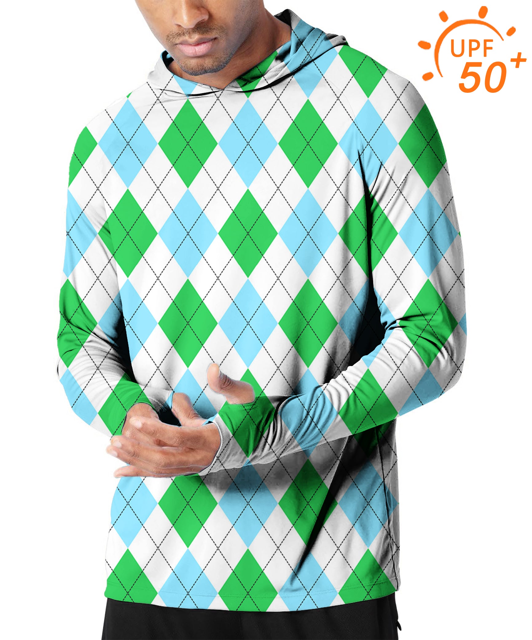 Men's Outdoor Green diamond grid Golf Sun Protection Slim Fit  hoodies