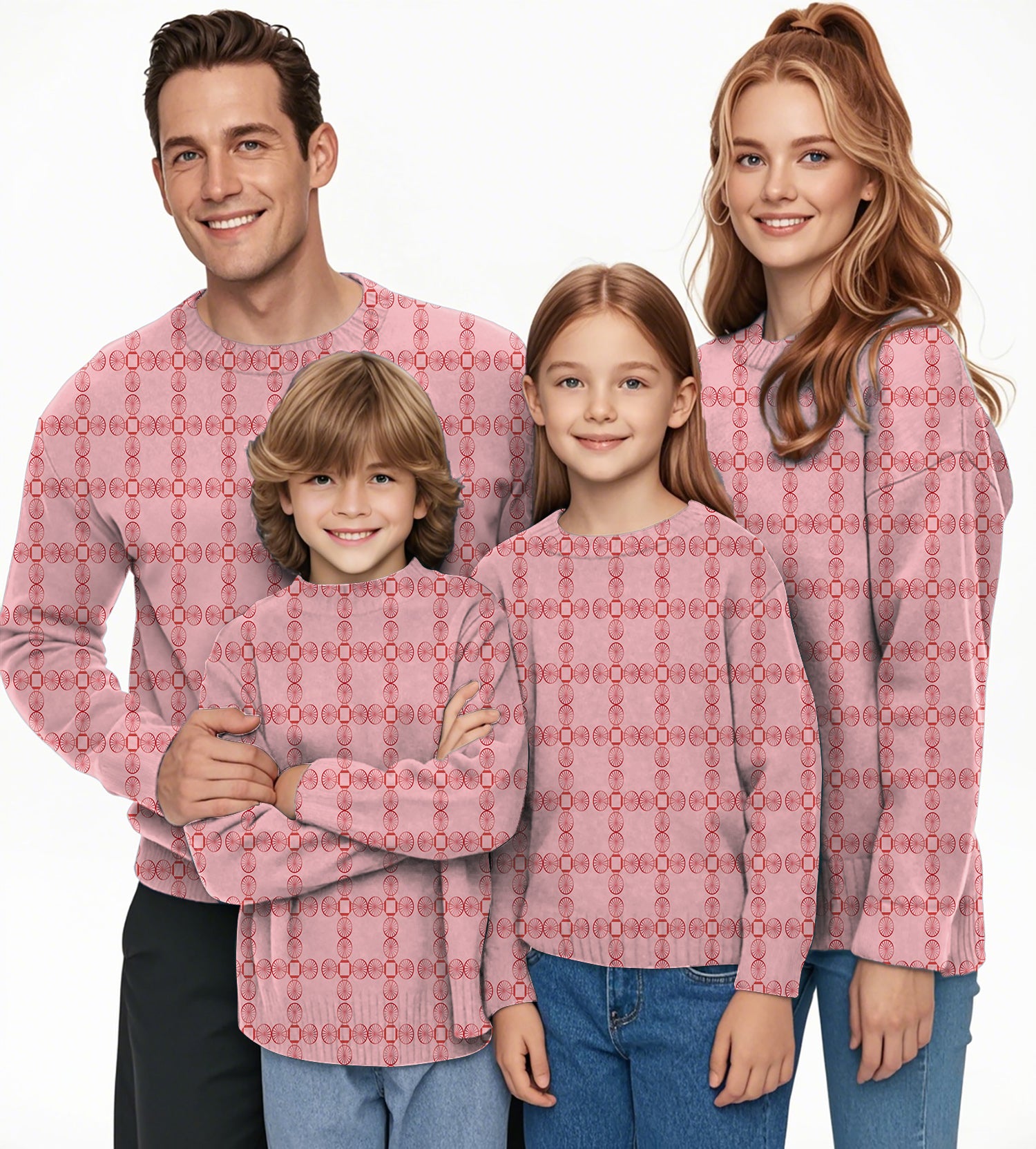 limited edition Pink geometry Crewneck Pullover Ugly Sweater Men Women boy girl family