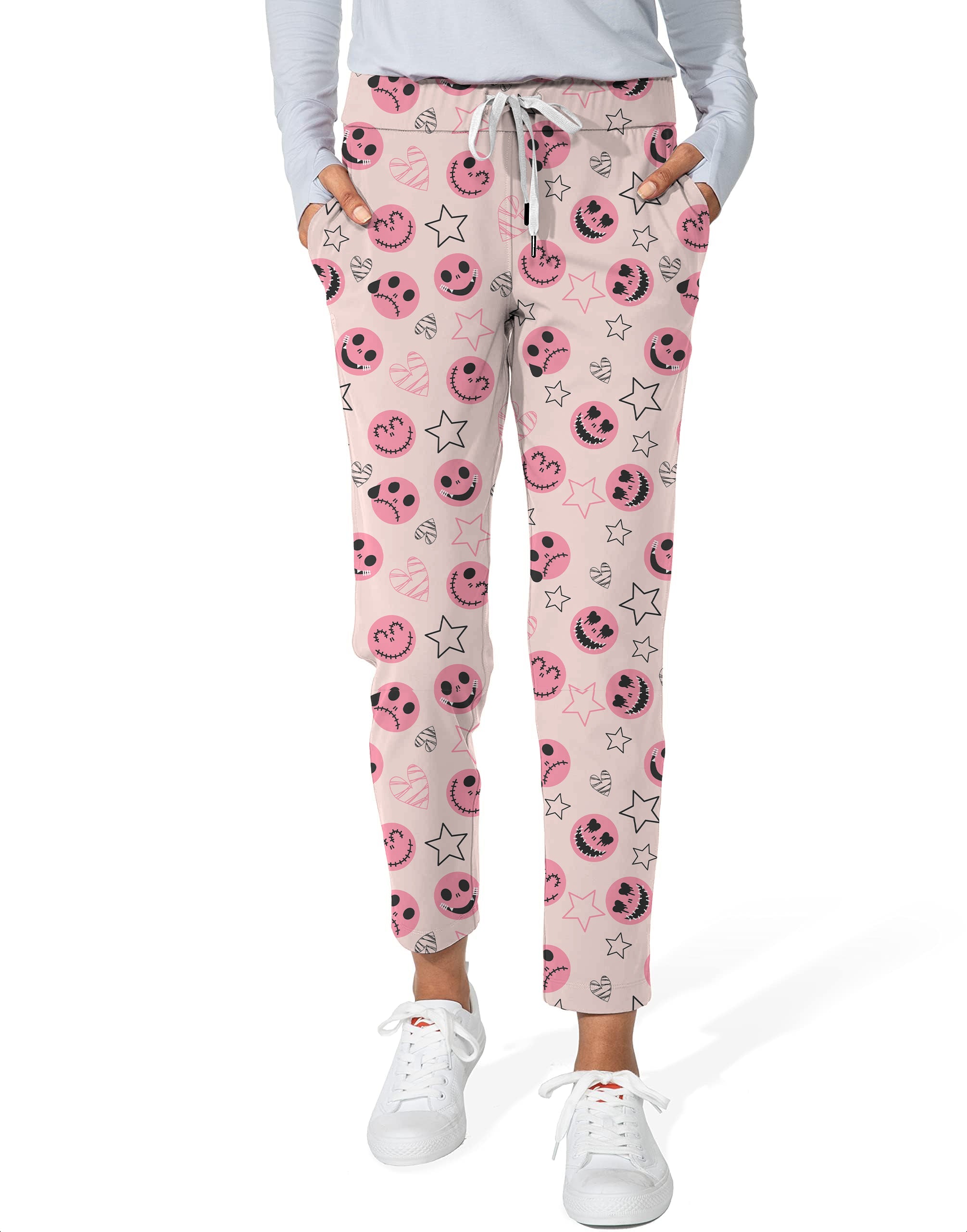 Halloween pink smiley face Women's 7/8 Stretch Ankle Golf Pants