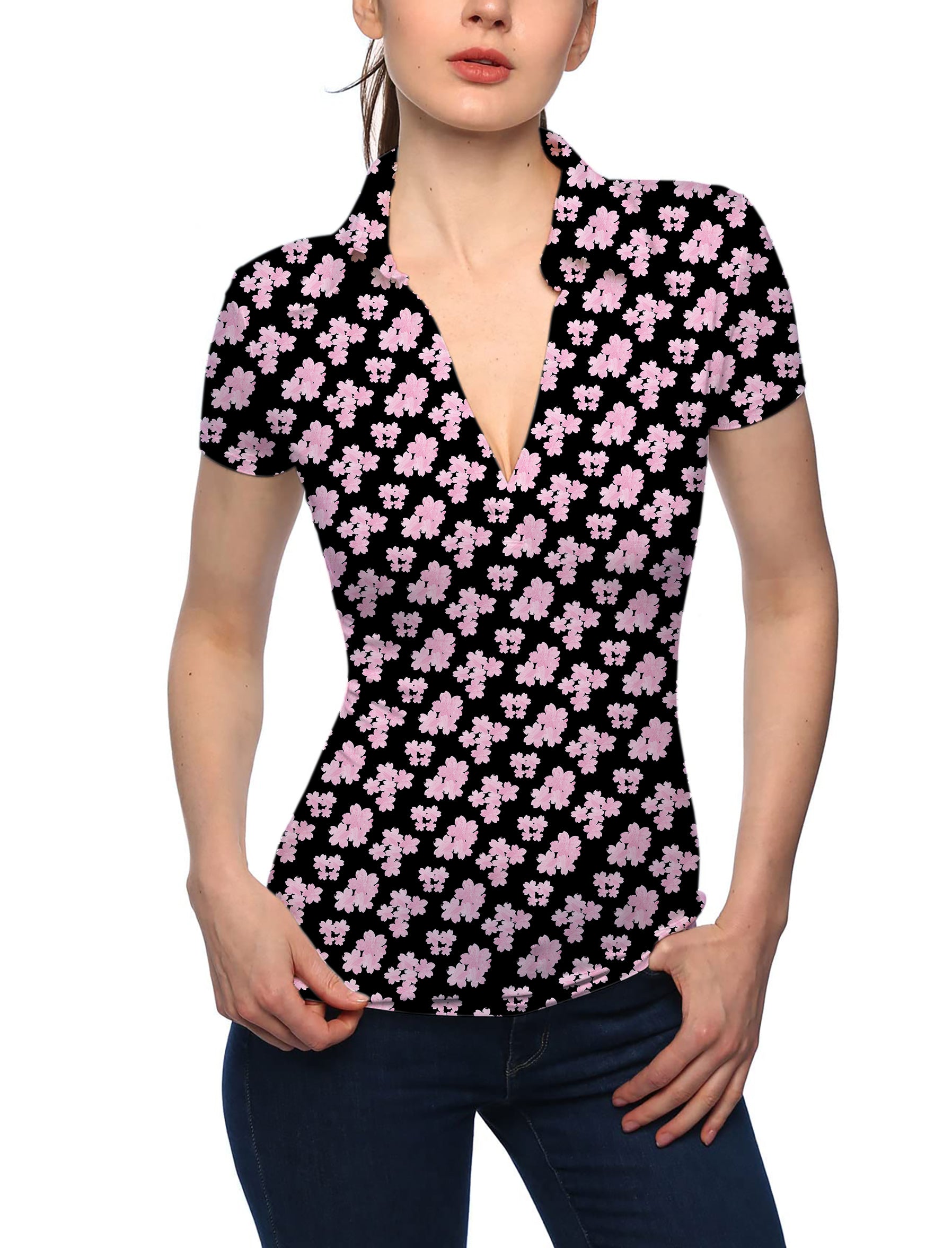 Women's sakura V Neck Golf Polo