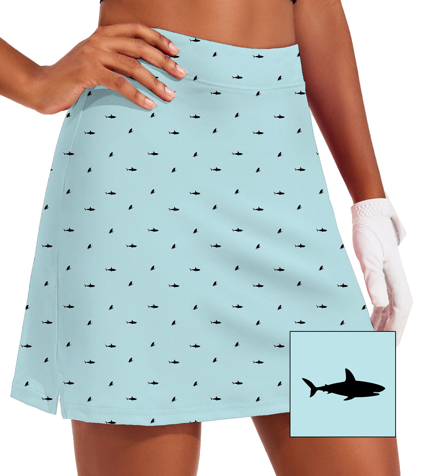 Women's -Black Shark and Fin Custom The Background Color Golf Skirts Inner Shorts Pocket