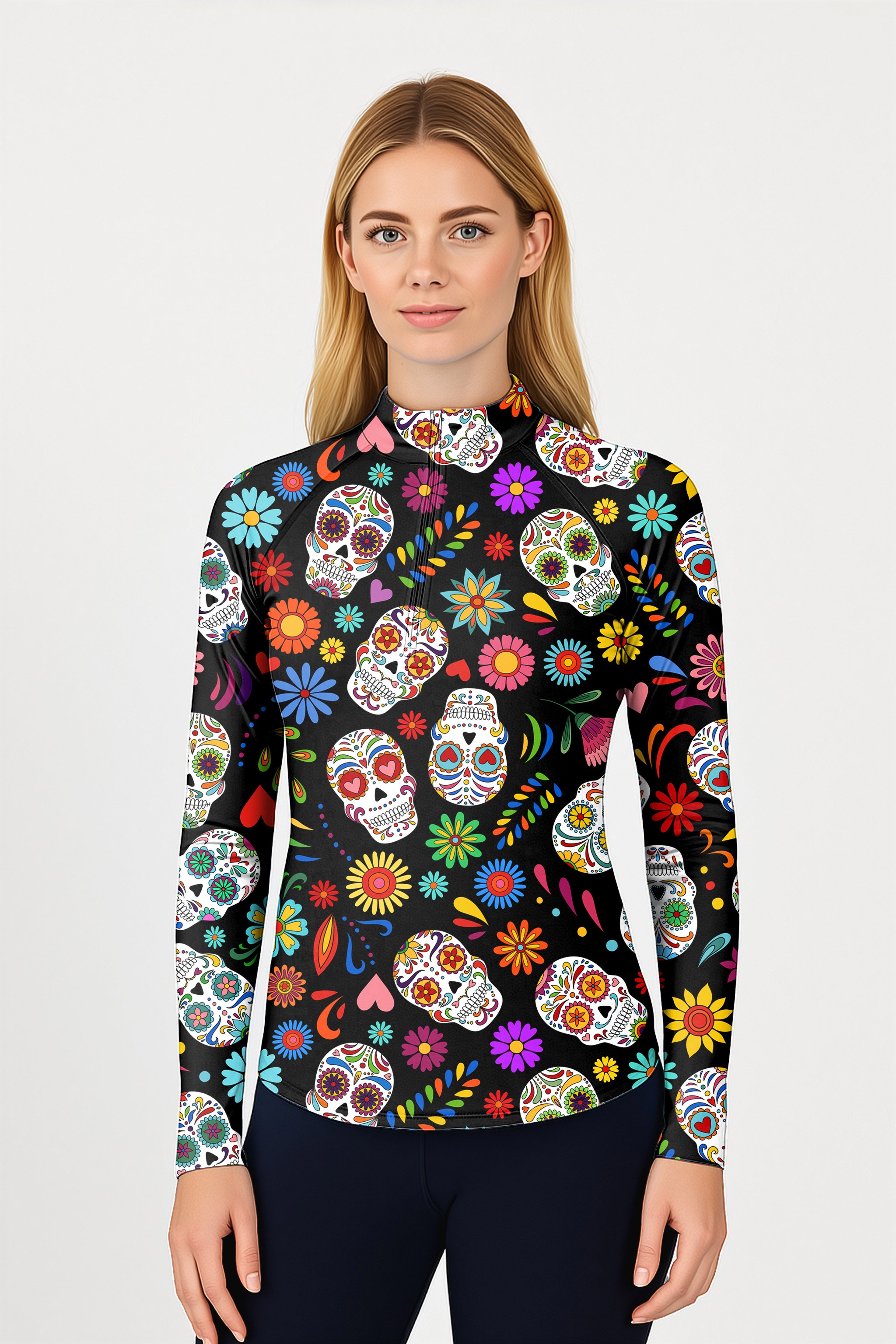 Fiesta Feeling skull Women's Golf Active 3/4 Zip Top