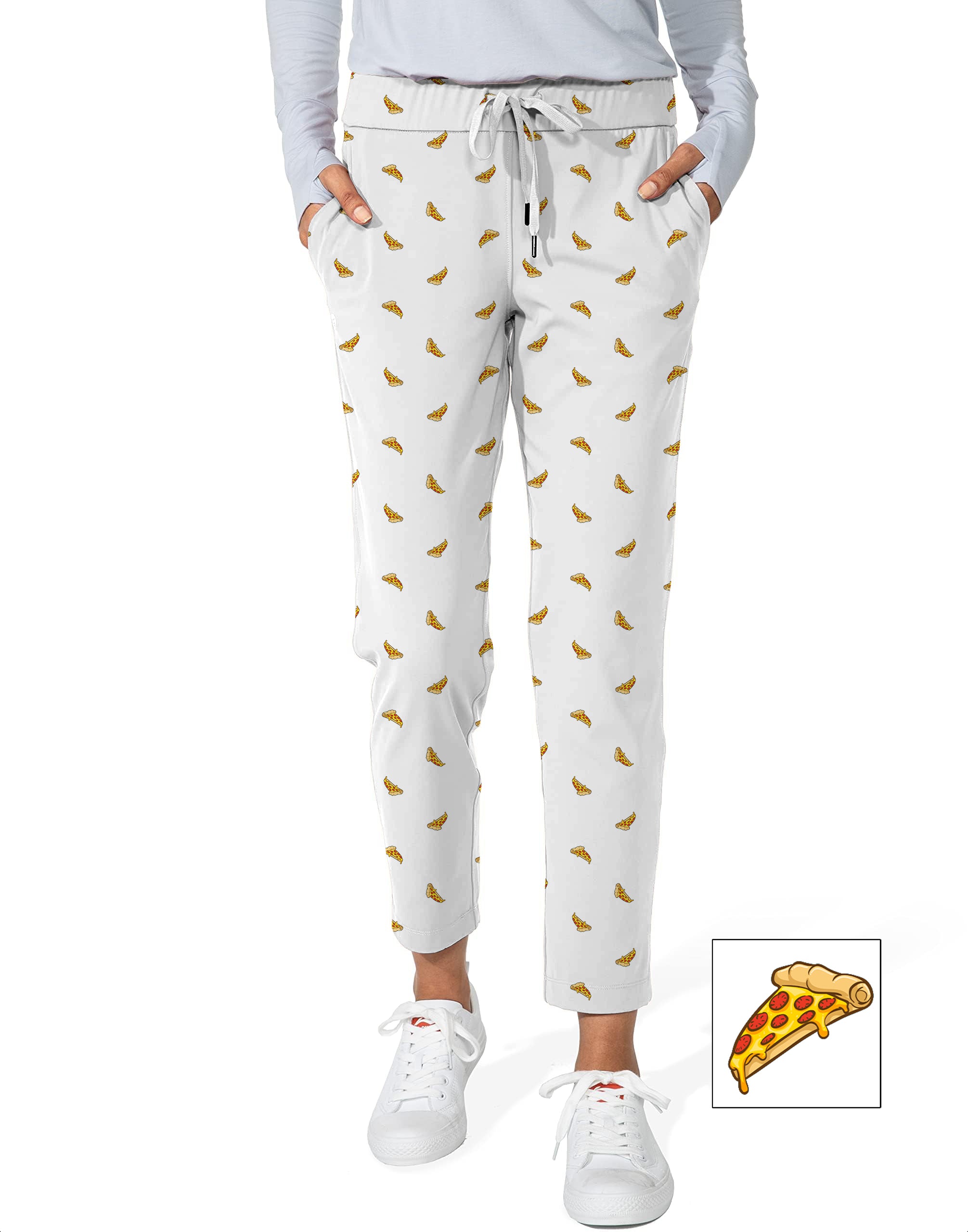Delicious White Pizza Custom The Background Color Women's 7/8 Stretch Ankle Golf Pants