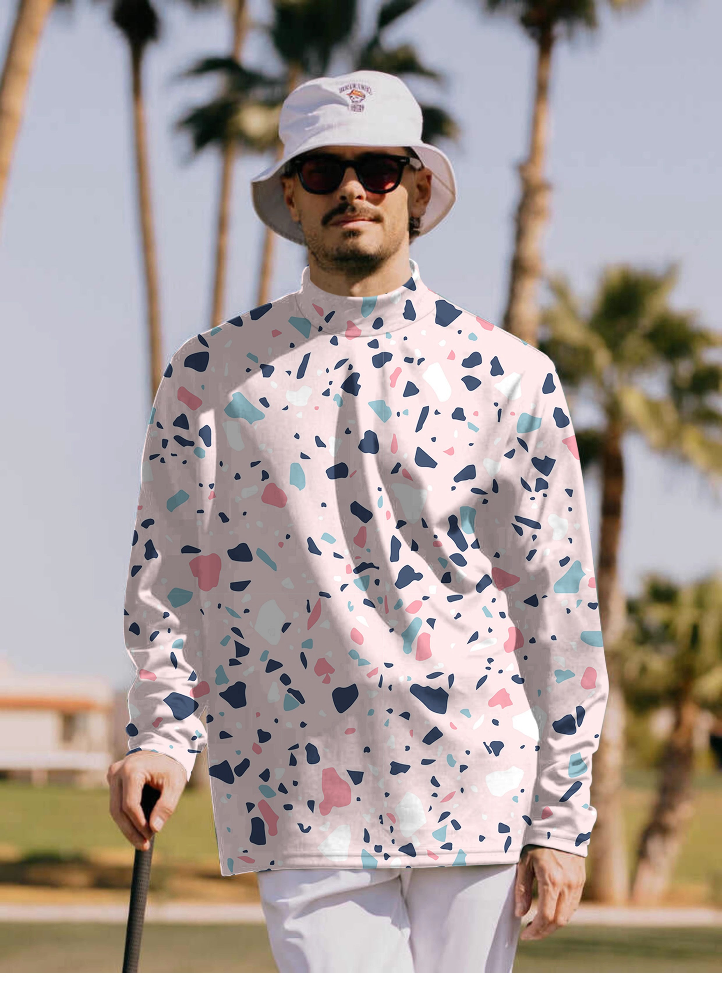 Men's Pink Paint Splatter Pullover High neck Long/Short sleeve T-Shirt