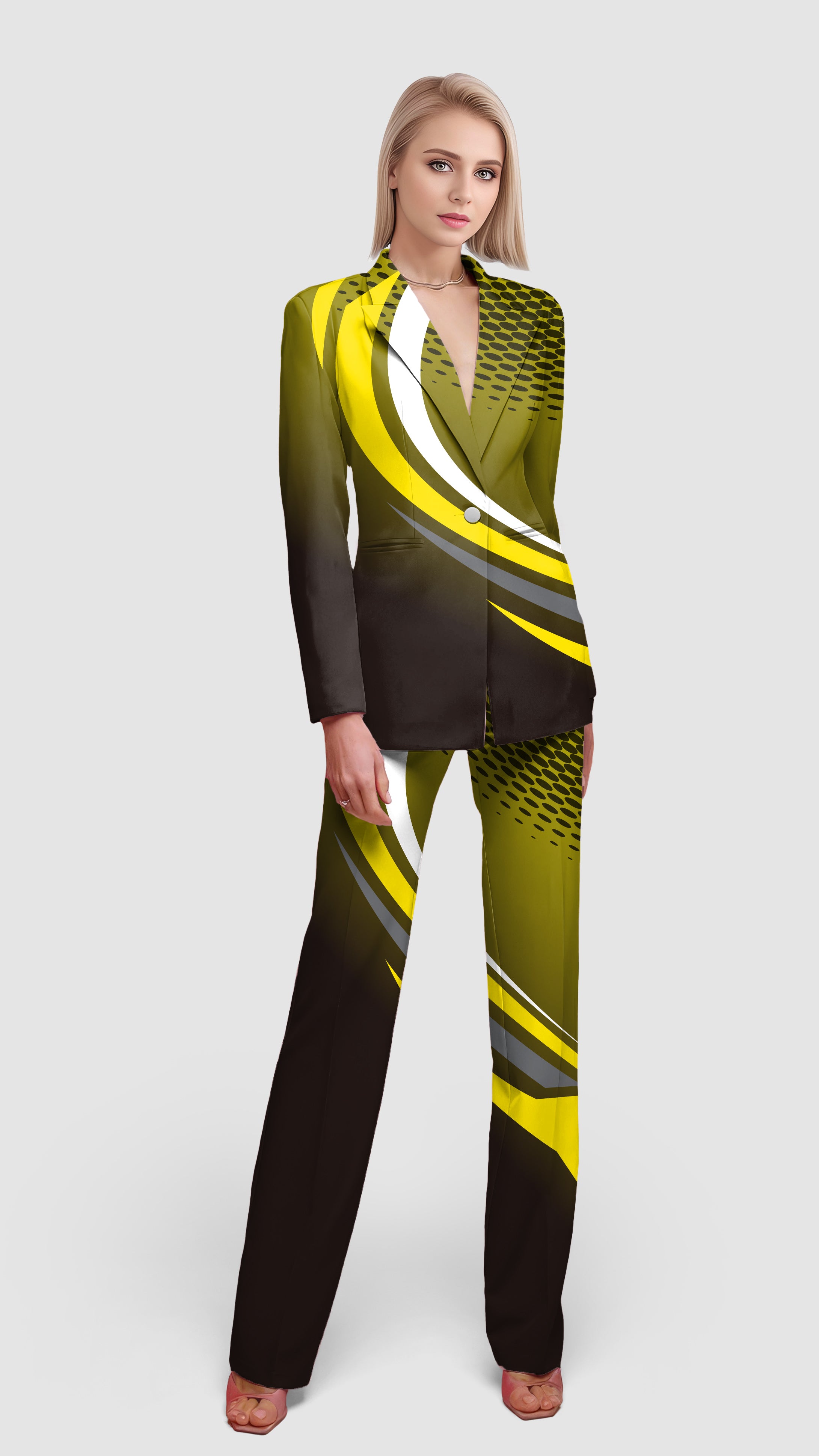 Yellow Black Custom Sport Team Competition Uniforms Women's Blazer Casual Work Office Blazer Suit set