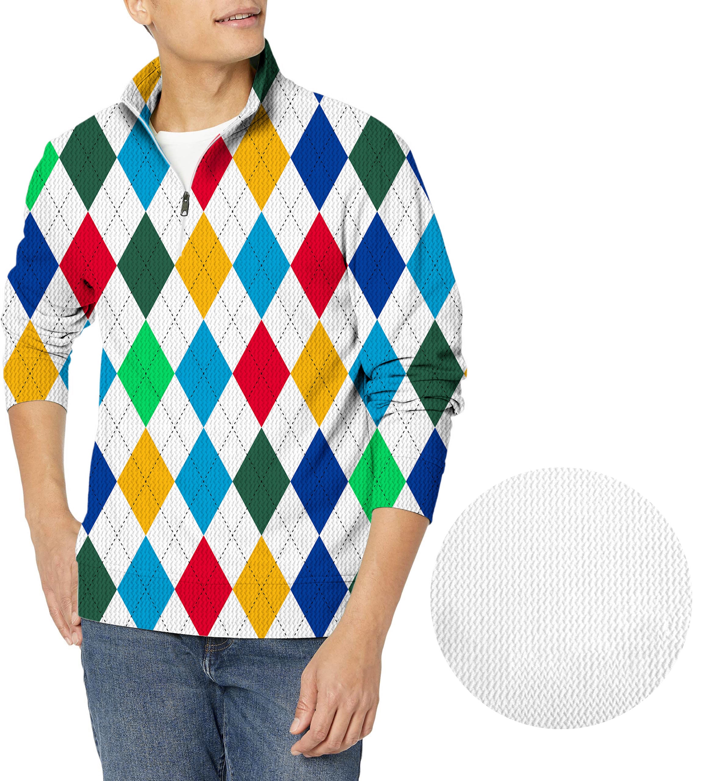 Argyle Colorful-Men's Golf Waffle Zipper Pullover
