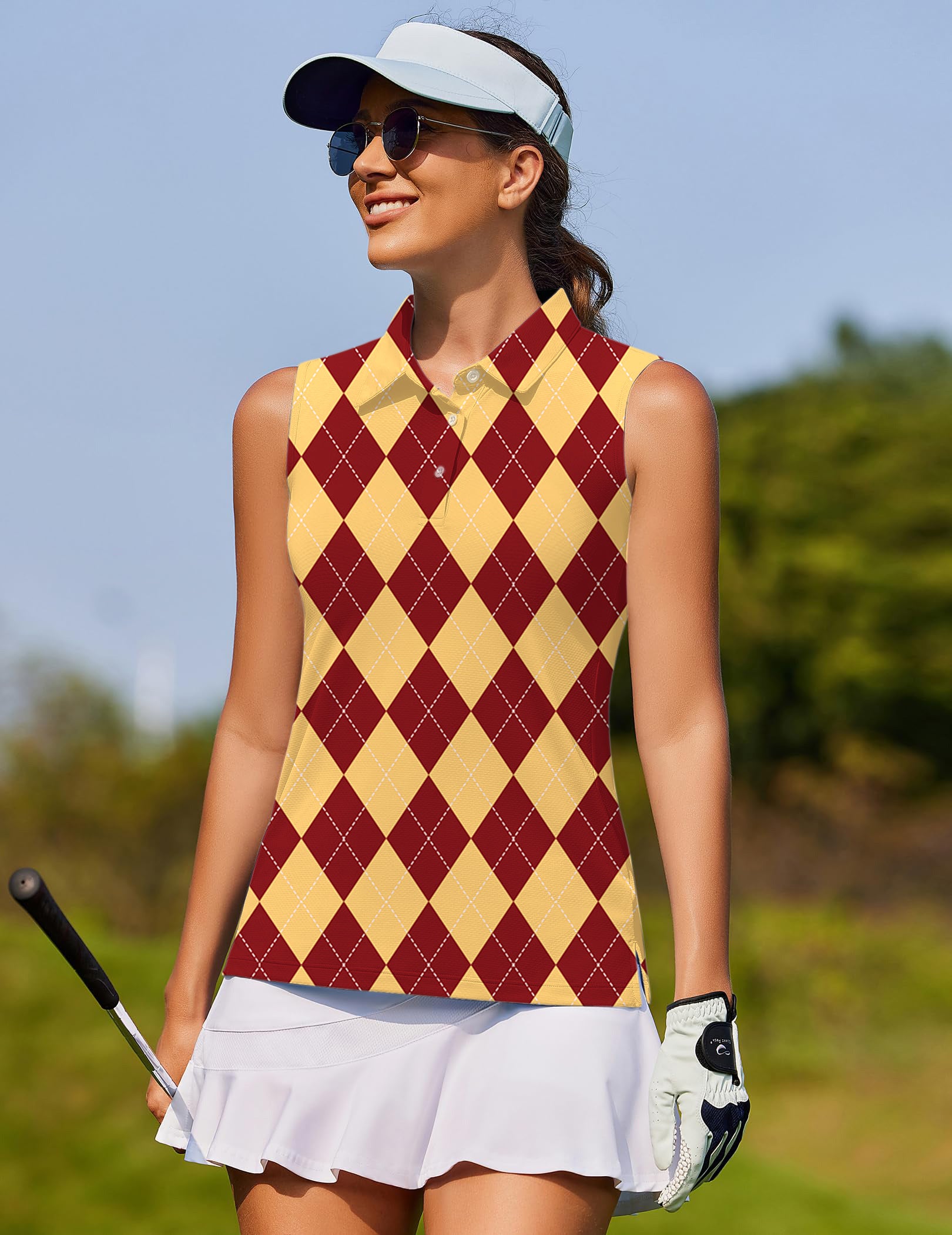 yellow red Argyle Women's golf Sleeveless shirt