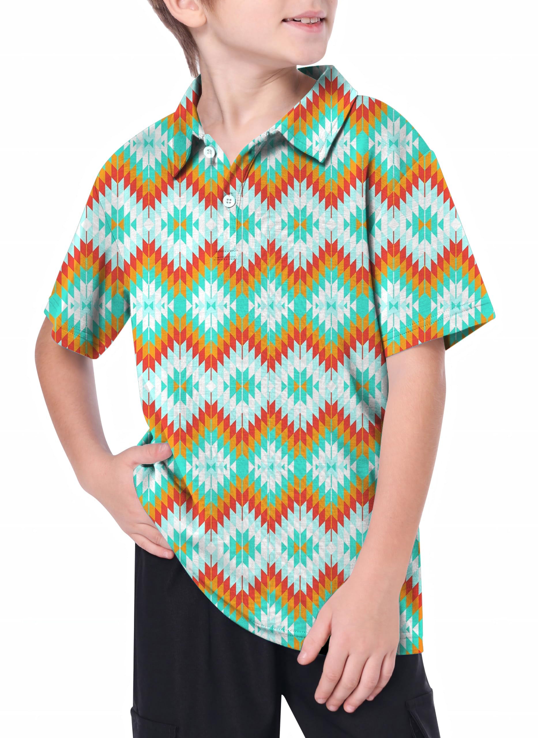 Youth Aztec Summer Contrast Stitching Golf Polo