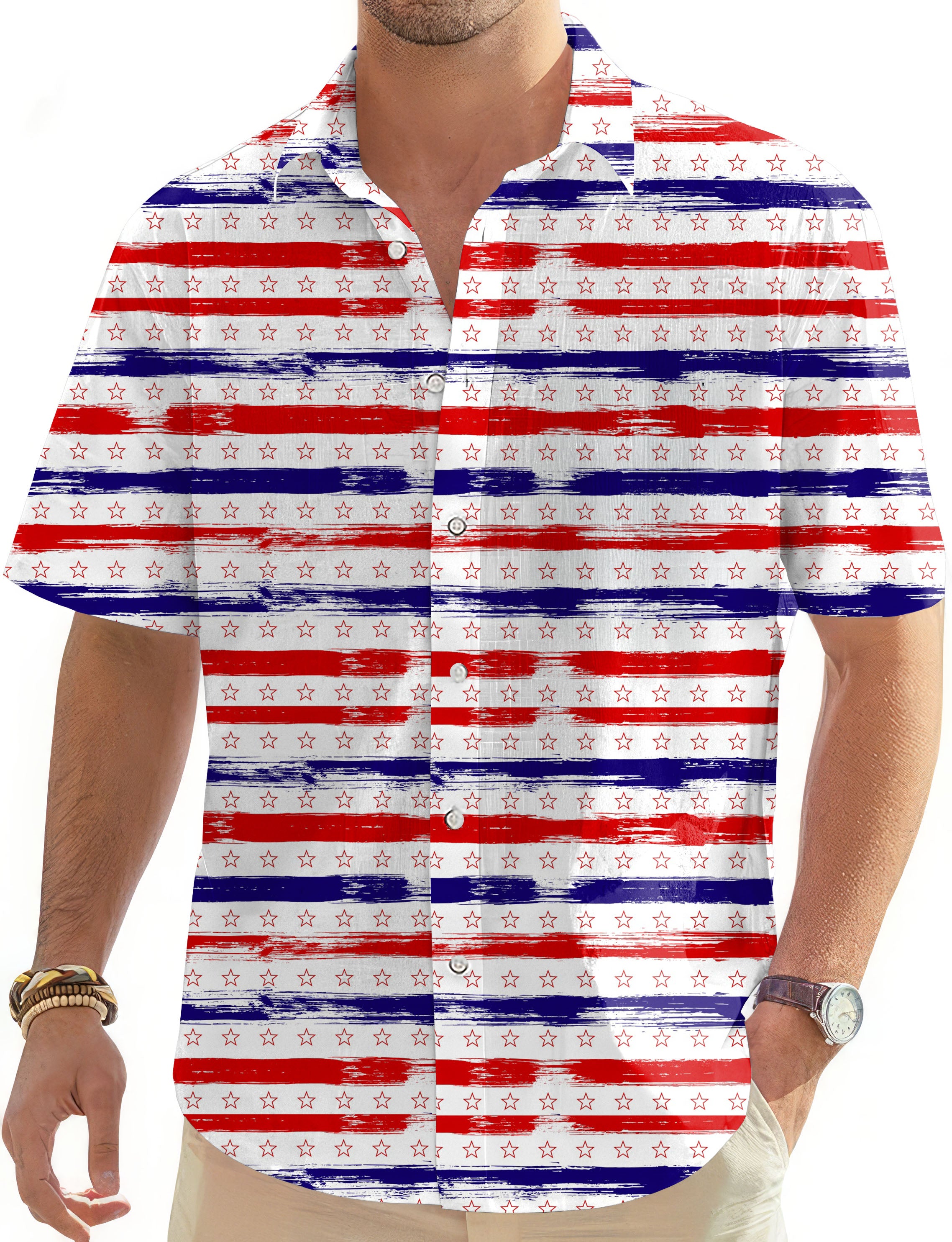 Stars & Stripes-Men's Golf Hawaiian Shirts Button Down Shirt