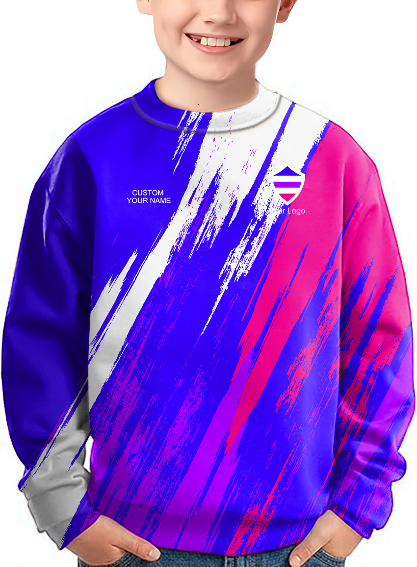 blue purple pink sport Team Crewneck Pullover Kids Ugly Sweater