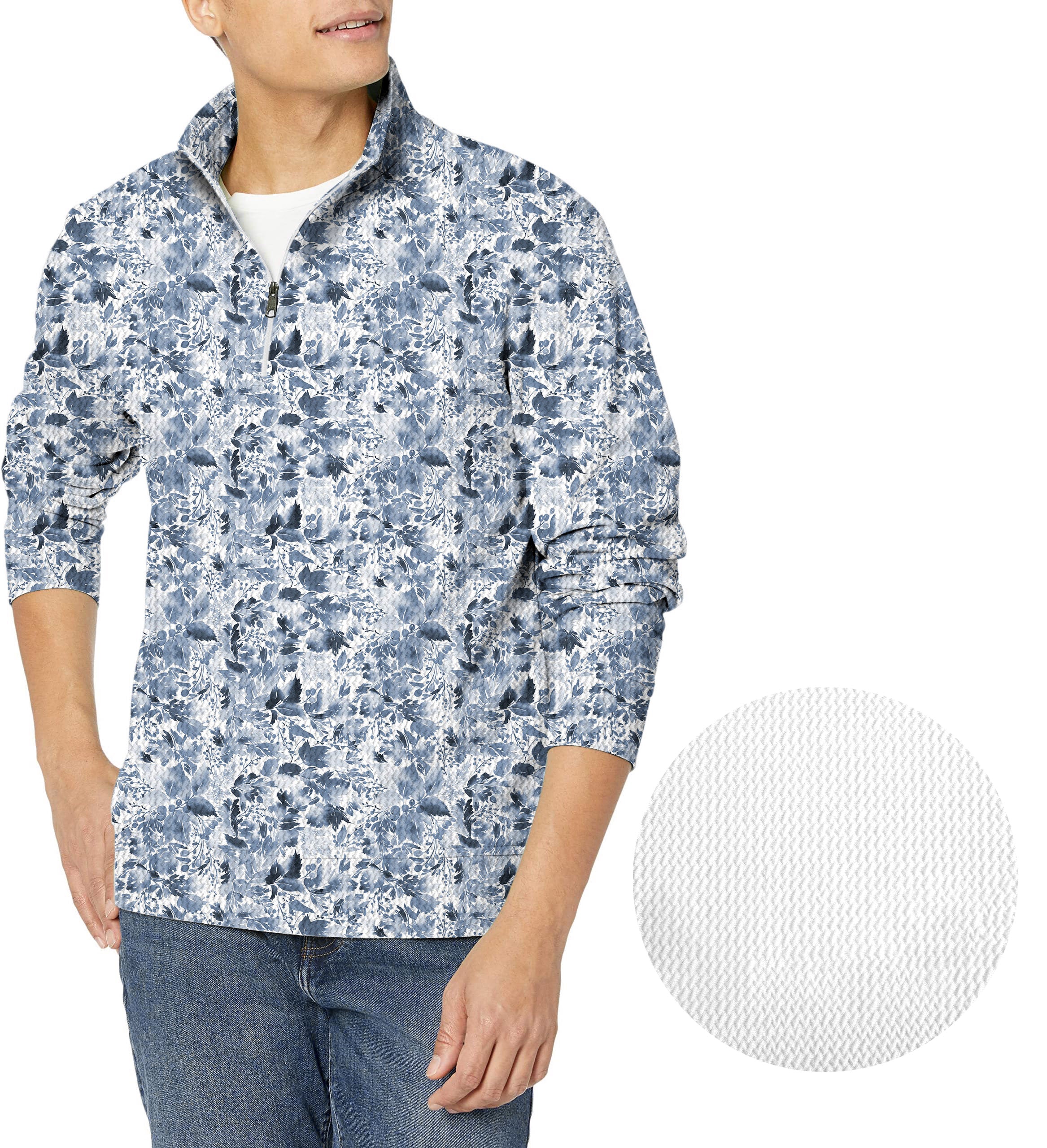 BLUE LEAVES-Men's Golf Waffle Zipper Pullover