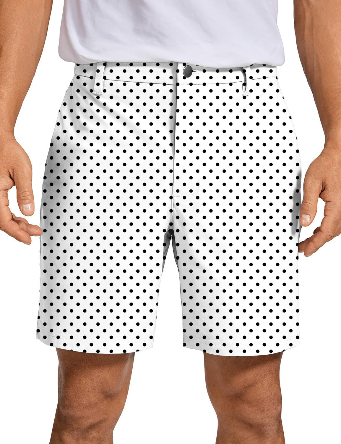 Men's Black polka dots white background Golf Shorts