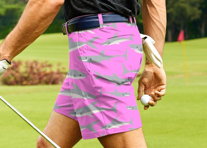 Men Pink Sharks Golf Shorts